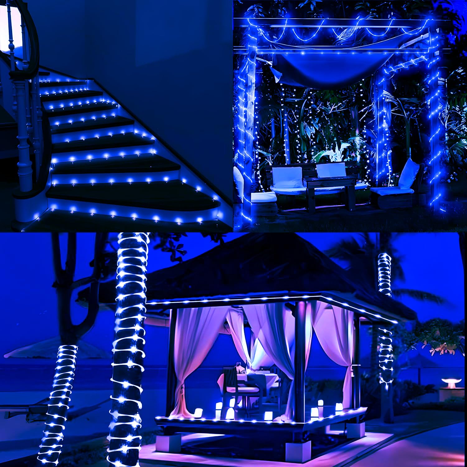 Kushopfast Solar Rope Lights, 66 Feet 200 Led Solar String Lights Outdoor Waterproof 8 Modes Fairy Tube Light Garden Christmas L