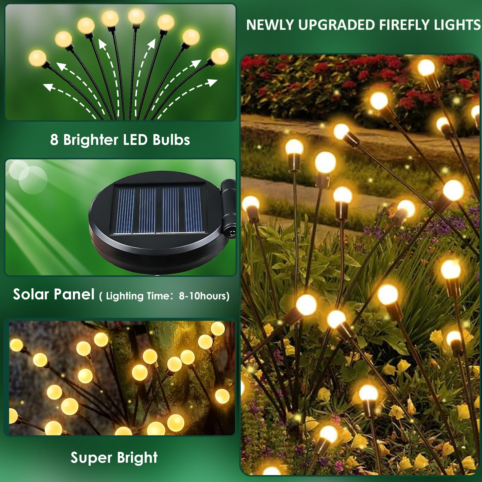 8-Pack Solar Garden Lights, 64 Led Solar Lights Outdoor For Garden Decor, Waterproof Firefly Light Outdoor (Sway By Wind), Swayi
