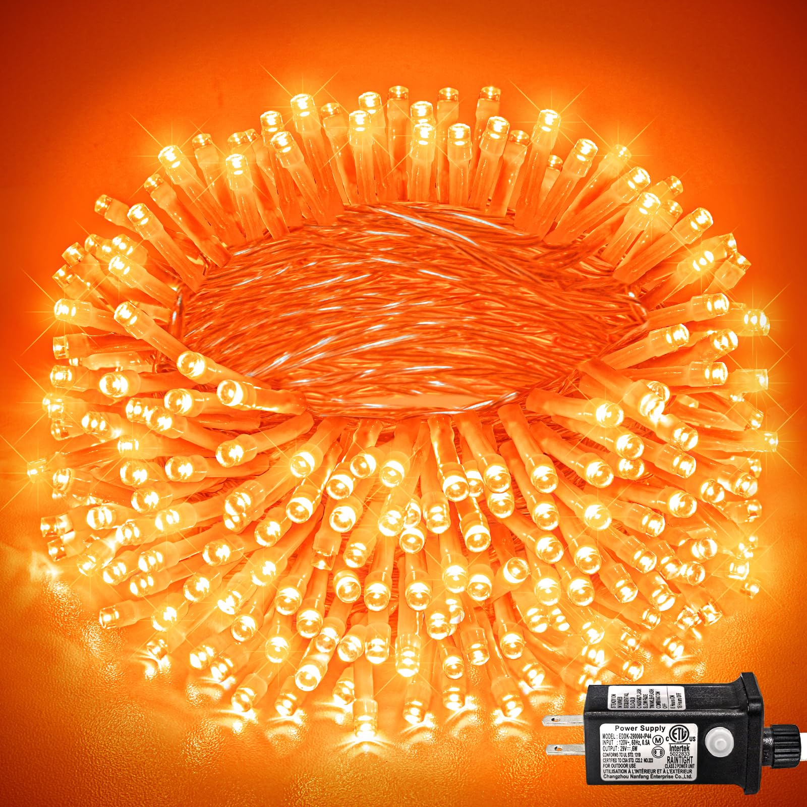 Einiiya 400 LED Orange String Lights, 132 FT Waterproof Fairy Lights, 8 Modes, Clear Wire for Halloween & Christmas Decorations