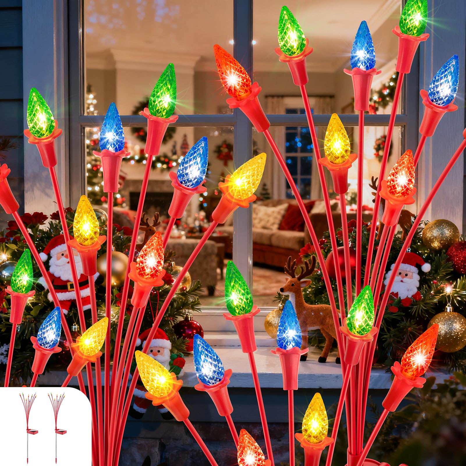 TopVelo Christmas Berry Solar Garden Lights - 2 Packs, Auto ON/OFF, Red and Pink, Plastic, Model: chritsmasberry