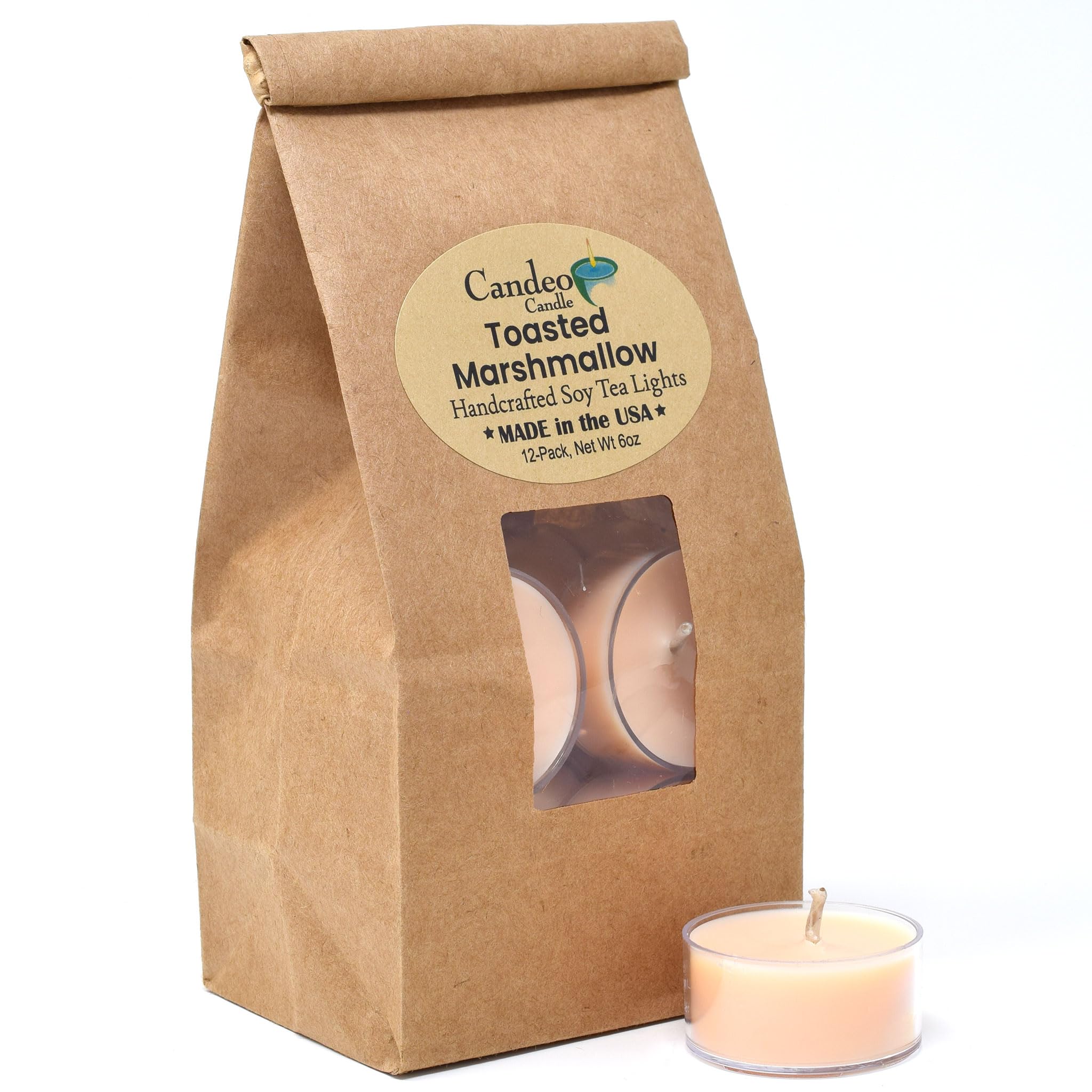 Toasted Marshmallow Scented - 12 Pack - Scented Tealight Candles - Soy Beeswax Blend - Handmade in The USA - Candeo Candle - Fall Scents