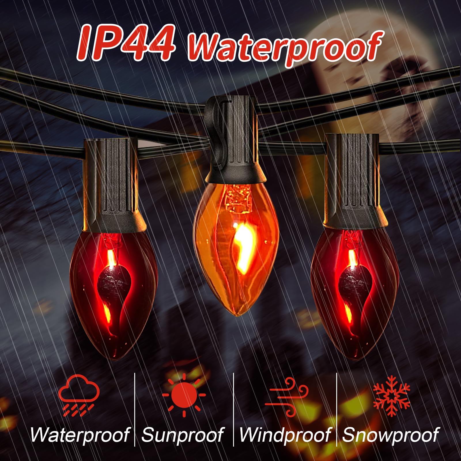 Sunsgne C7 Purple And Orange Halloween String Lights, 25Ft Outdoor String Lights With 27 Flickering Flame Light Bulbs(2 Spare),