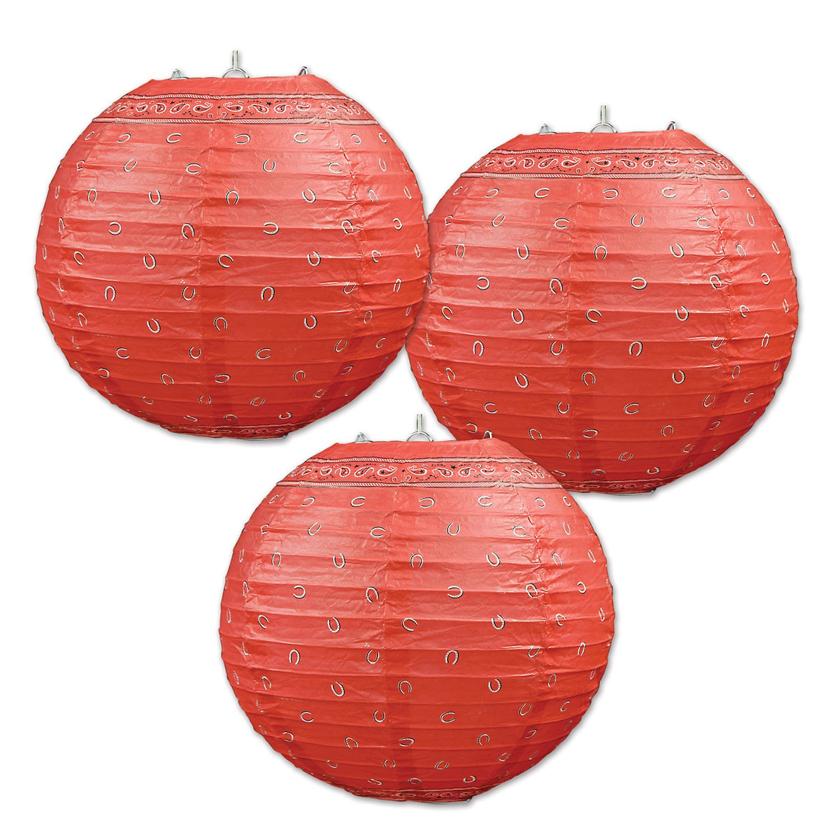 Beistle Red/White/Black Bandana Paper Lanterns - 9.5 Inch Decor For Parties And Events