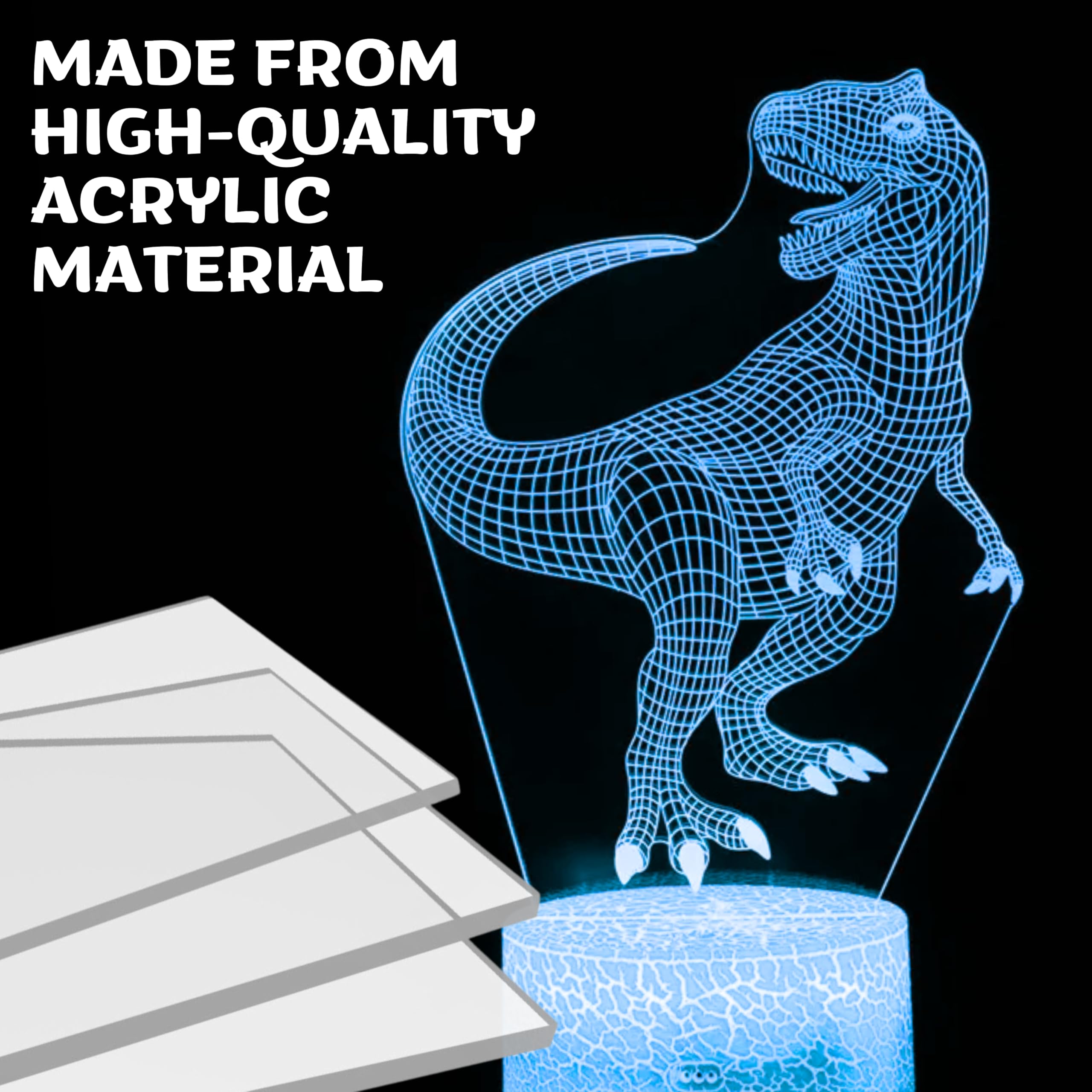 Dinosaur Night Light 3D Illusion - Dinosaur Nightlight For Boys Girls With 16 Color Changing Led Dino Light Acrylic Night Light
