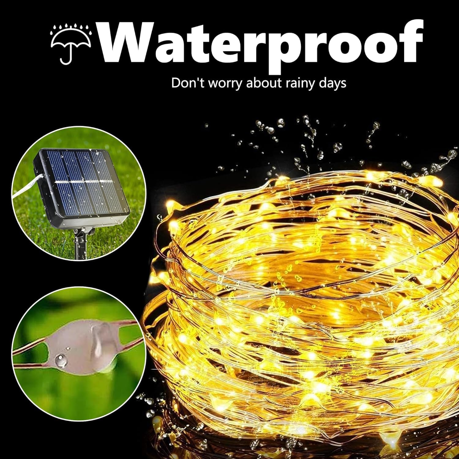 Lomotech Solar String Lights - 200LED 66ft Waterproof Twinkle Lights, 8 Modes, Warm White, 2 Pack for Outdoor, Patio, Garden, Party, Wedding