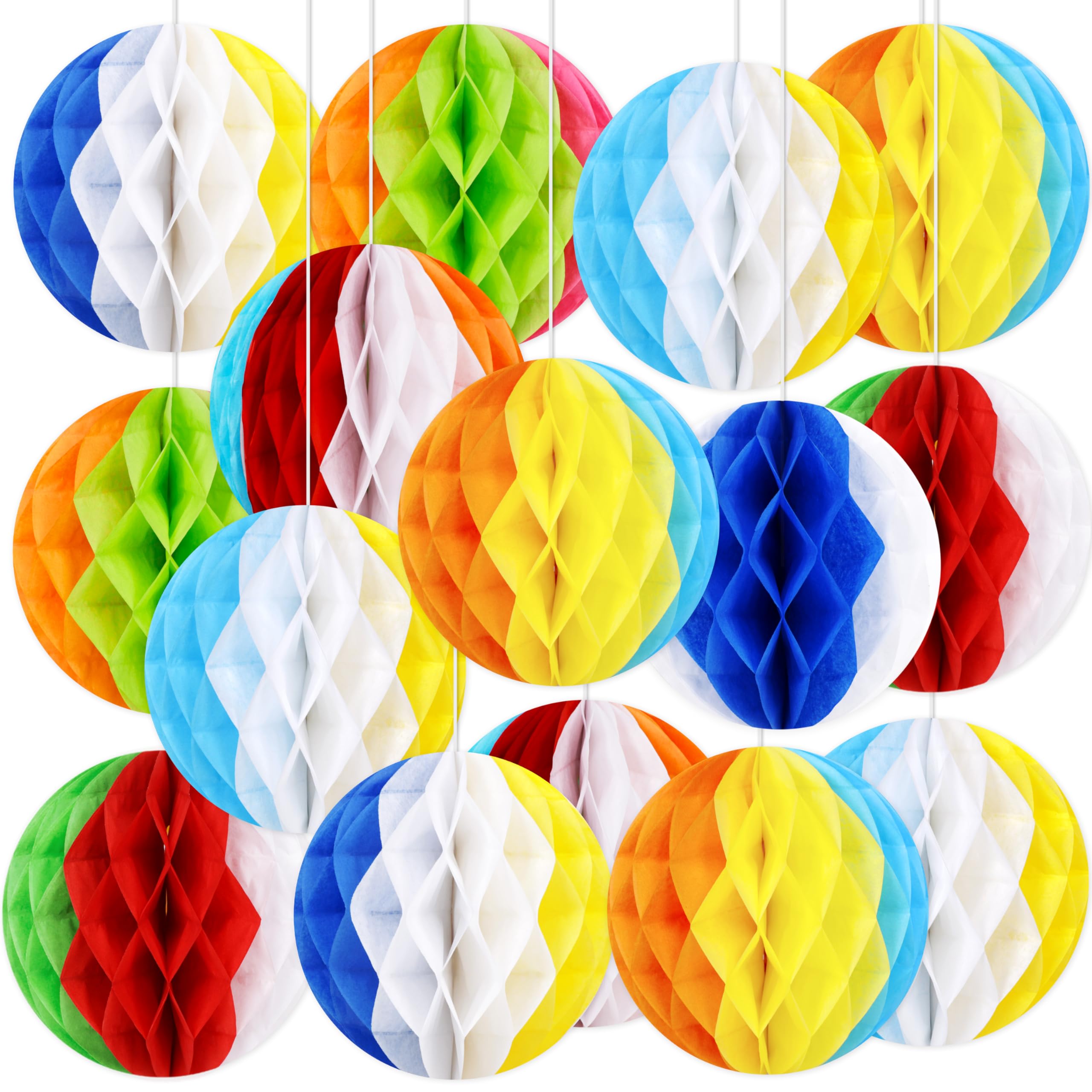15Pcs Pool Party Decorations Beach Ball Honeycombs - Summer Luau Themed Hanging Decor For Home Birthday Outdoor Indoor
