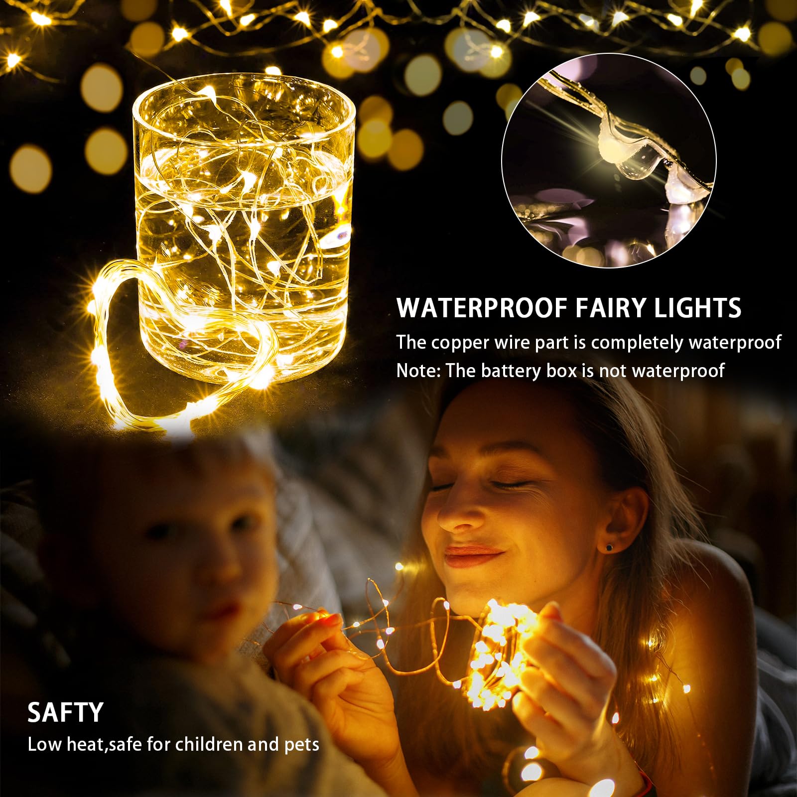 chzk 8 Pack LED Fairy Lights, 20 LED Mini String Lights, Waterproof, Warm White, 7Ft, Model A01-Mini for Home Decor