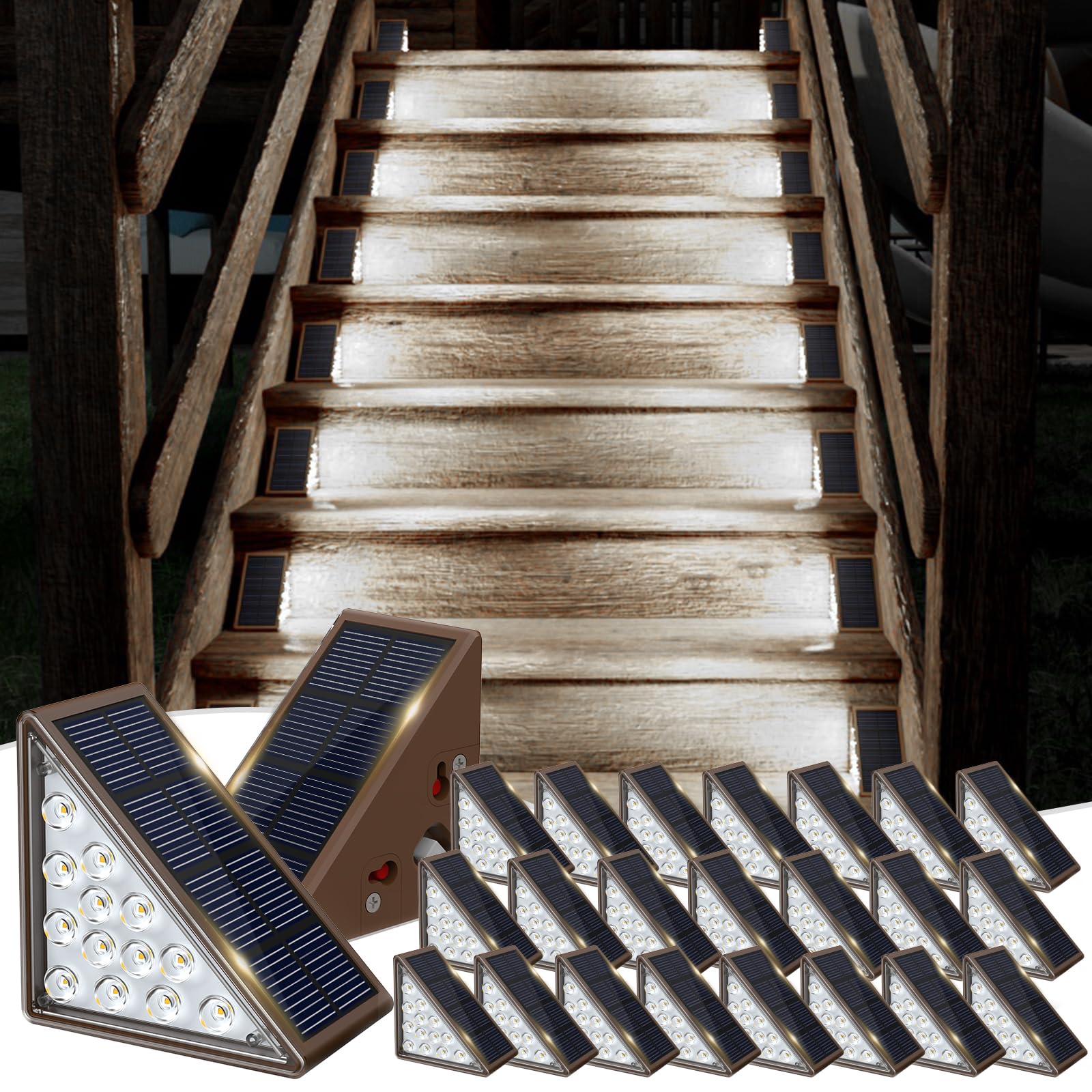 JOFIOS Solar Step Lights, 24-Pack Waterproof IP67 Deck Lights for Staircase, Patio, Front Step, Cool White, Model 61190
