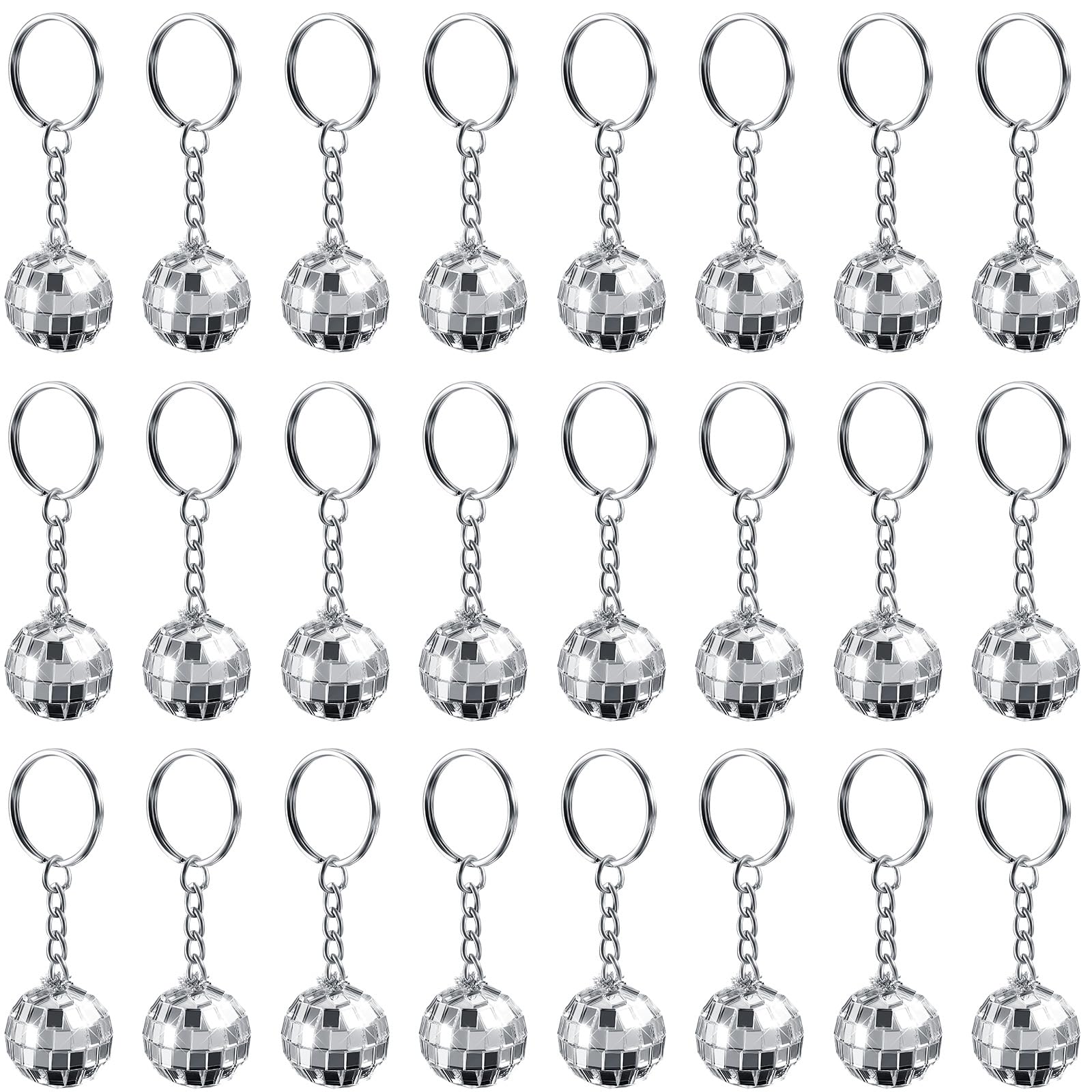 Mtlee 24 Pack Mini Mirror Disco Ball Keychain Last Disco Bachelorette Retro 60S 70S Keychain For Party Favors Set Cowgirl Supplies(Silver)