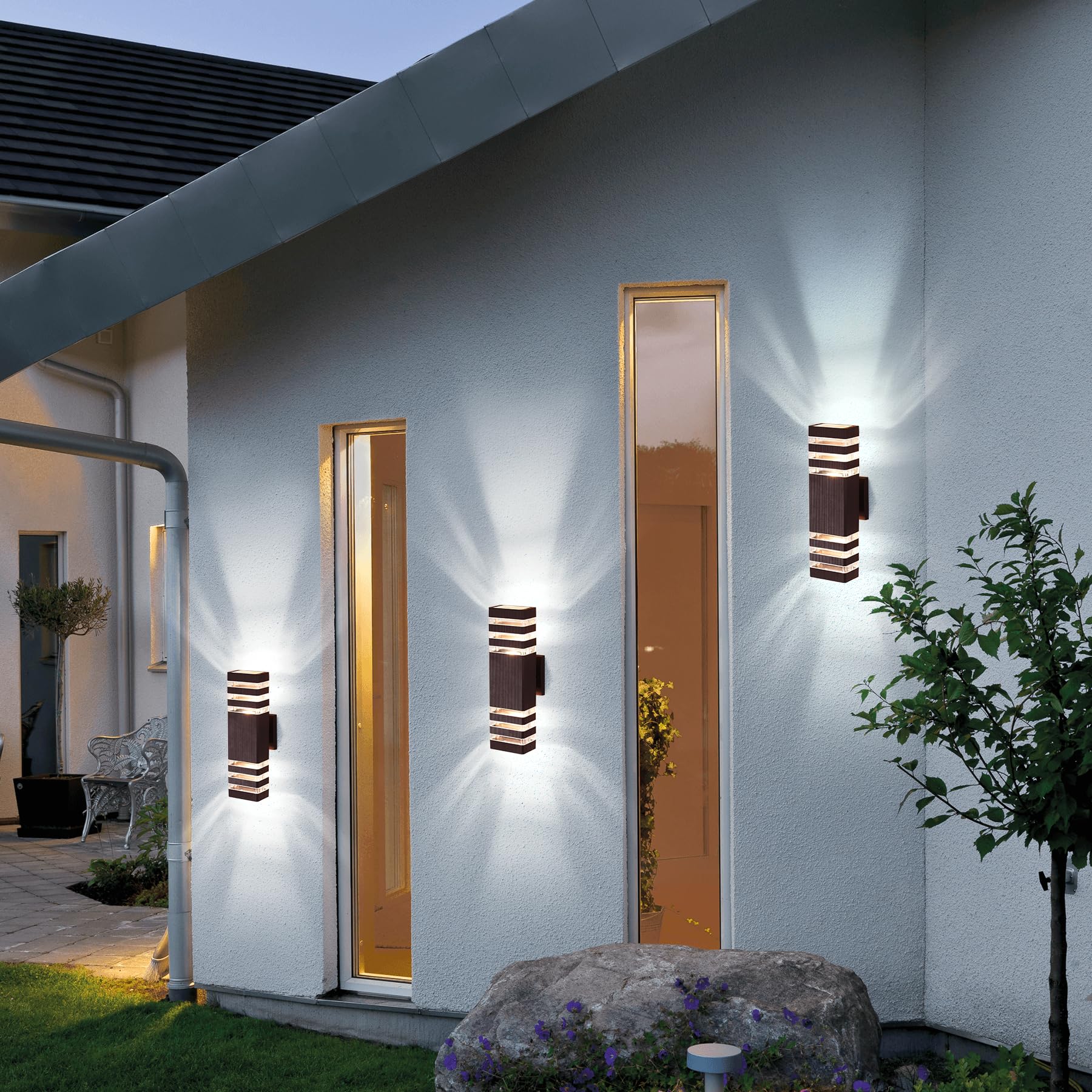 Tewei Outdoor Wall Lights 2 Pack - Modern Waterproof Aluminum Up & Down Porch Sconces, Brown