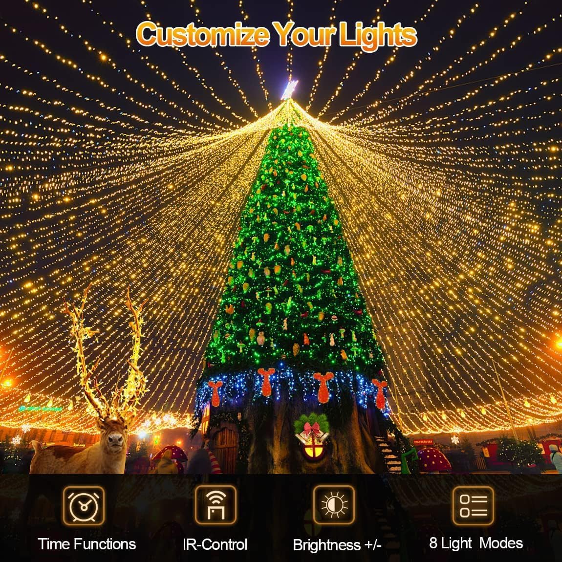 Jxledayy 200Ft 500 Led Warm White Christmas Lights, Waterproof Fairy String Lights, 8 Modes