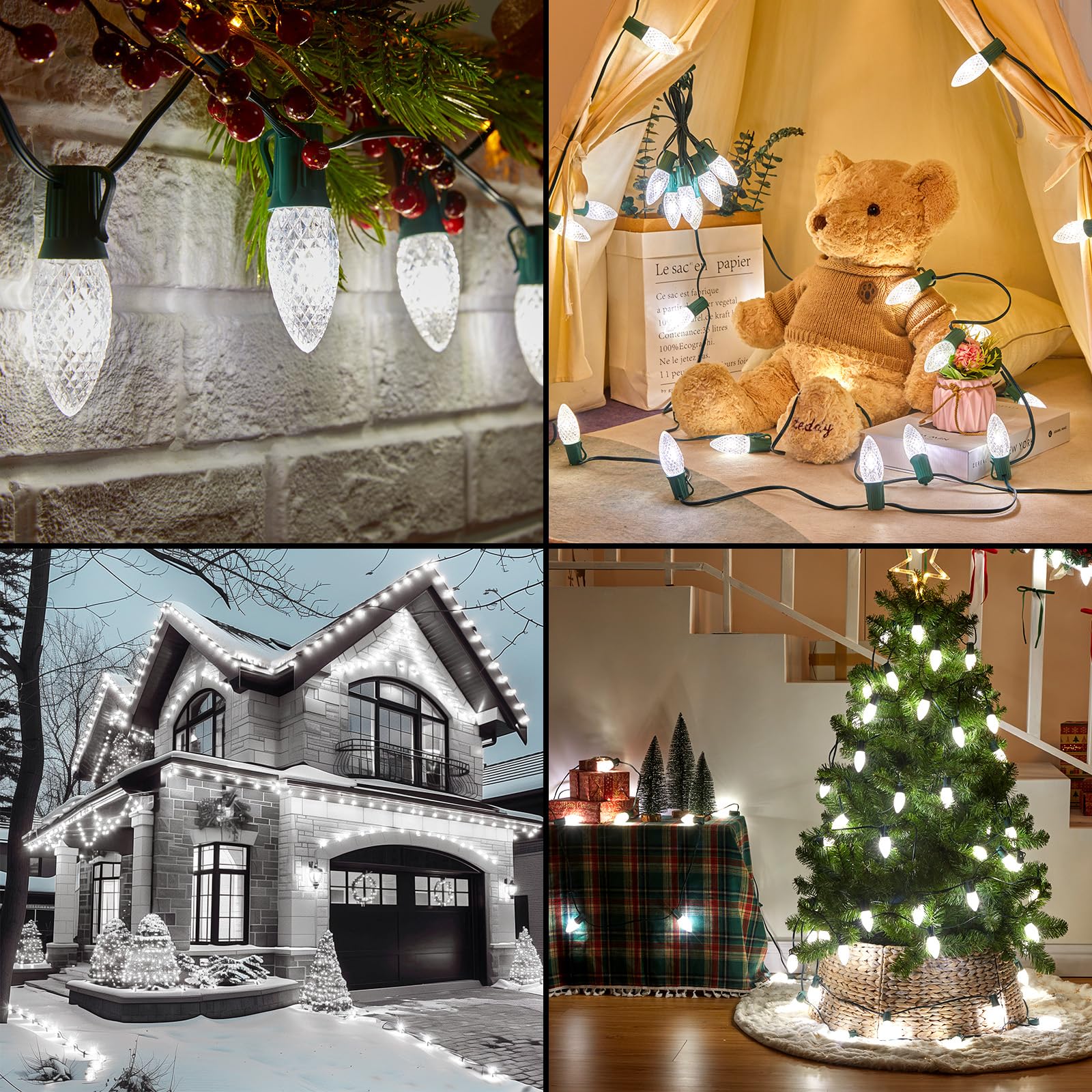 Minetom C9 LED Christmas Lights, 150 FT, 75 LEDs, Connectable, UL Certified, Pure White