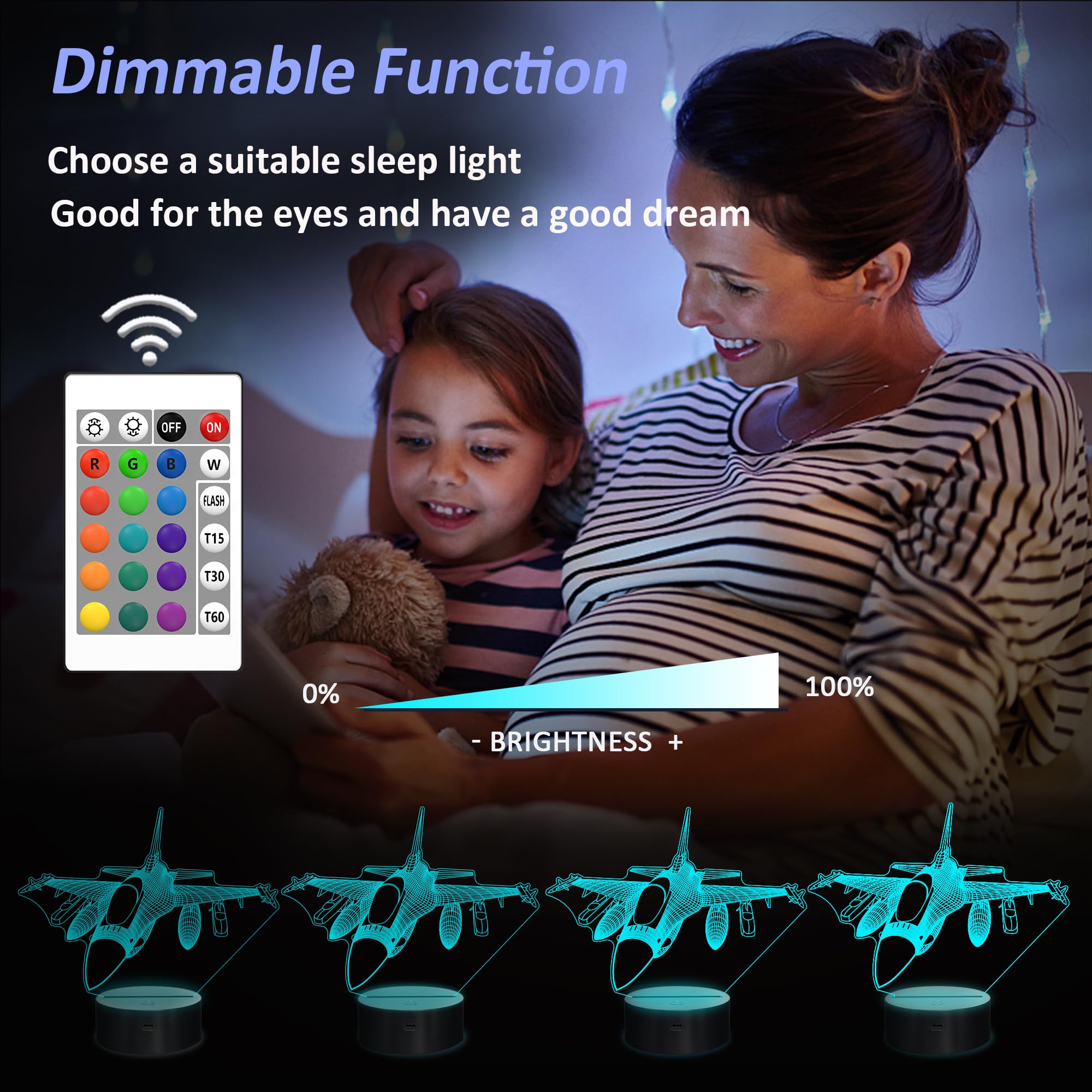 OkiyiD Airplane Model Gifts for Boys Men Pilot, 16 Colors Airplane Night Light for Aviation Lovers Room Decor, F-16 Fighting Fal