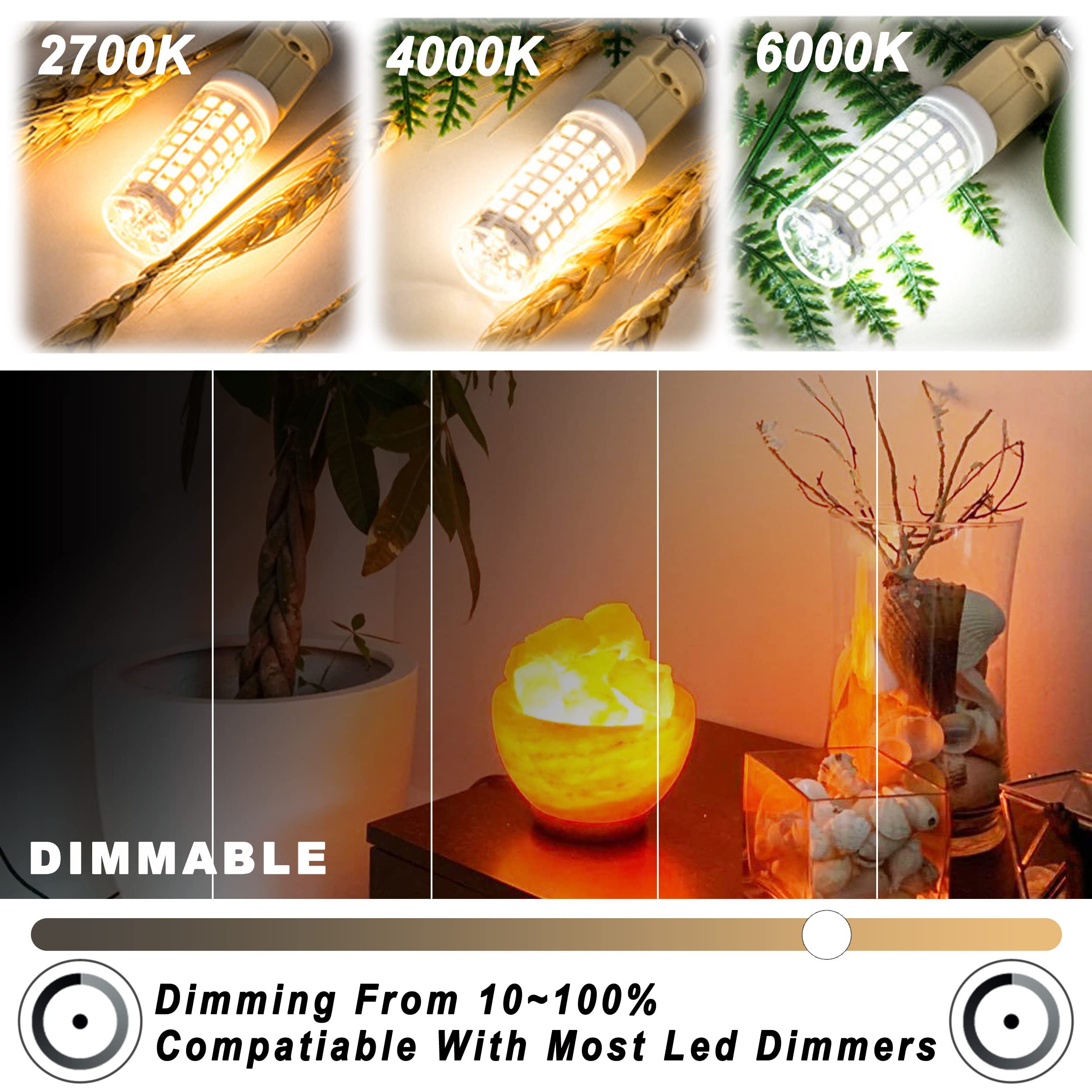Alide E12 60 Watt C7 Dimmable Led Candelabra Bulbs Replacement, Warm White 2700K T6 110V 120V Small Base E12 Led Bulbs 6W For Ce