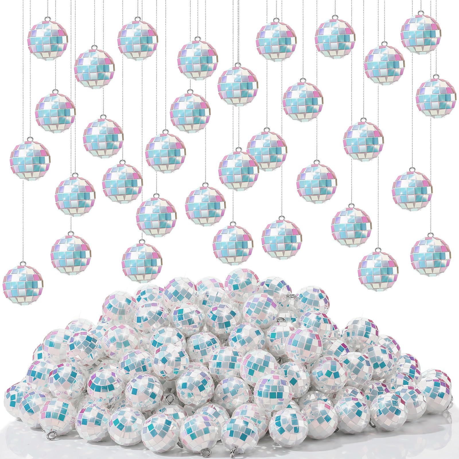 Hoolerry 200 Pcs Mirror Mini Disco Balls Ornament 1.2 Inch Mardi Gras Small Hanging Decorations Reflective Tiny Mirror Balls Orn
