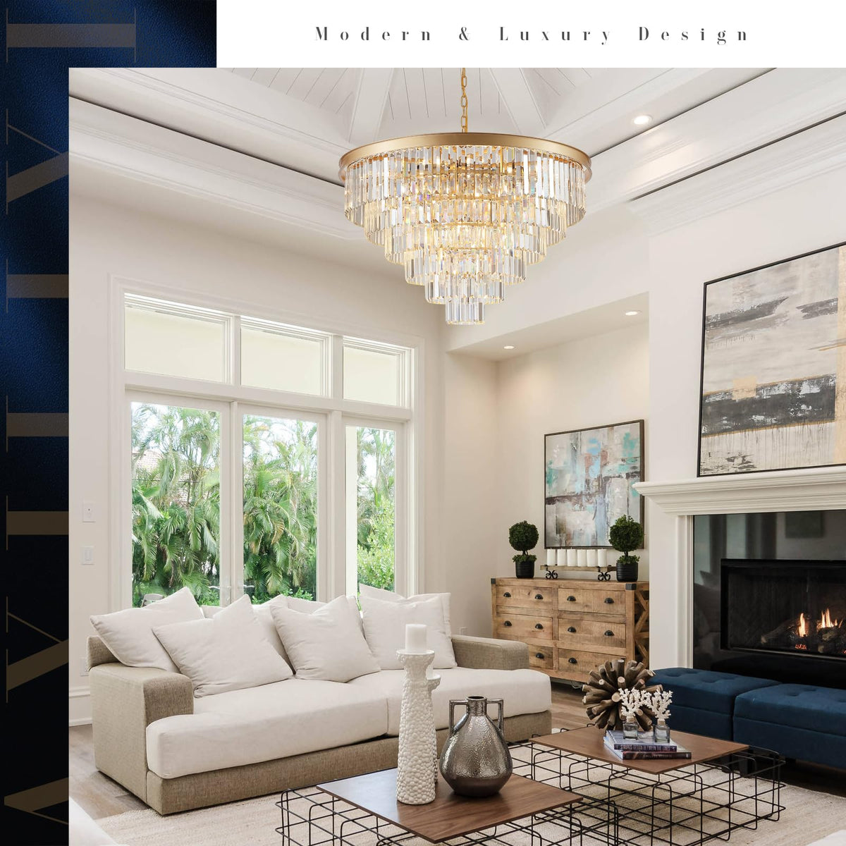A AXILIXI Modern Gold Crystal Chandelier 35in 5-Tier K9 Metal Light Fi ...