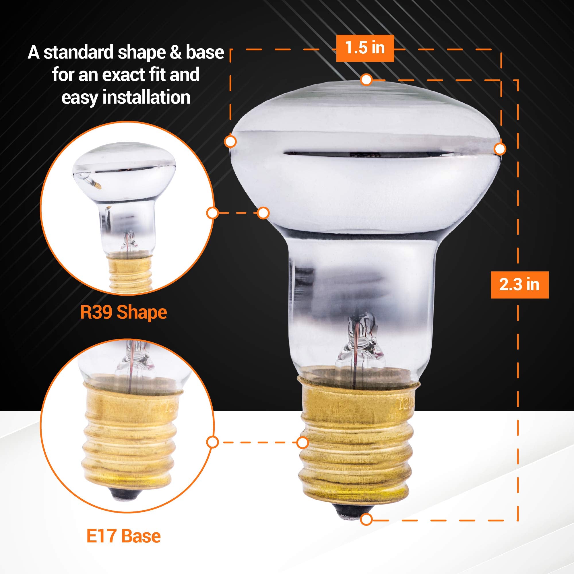 BlueStars R39 E17 25W Lava Lamp Bulbs - 4 Packs, 2700K Warm White, Dimmable, Silver Reflector Type