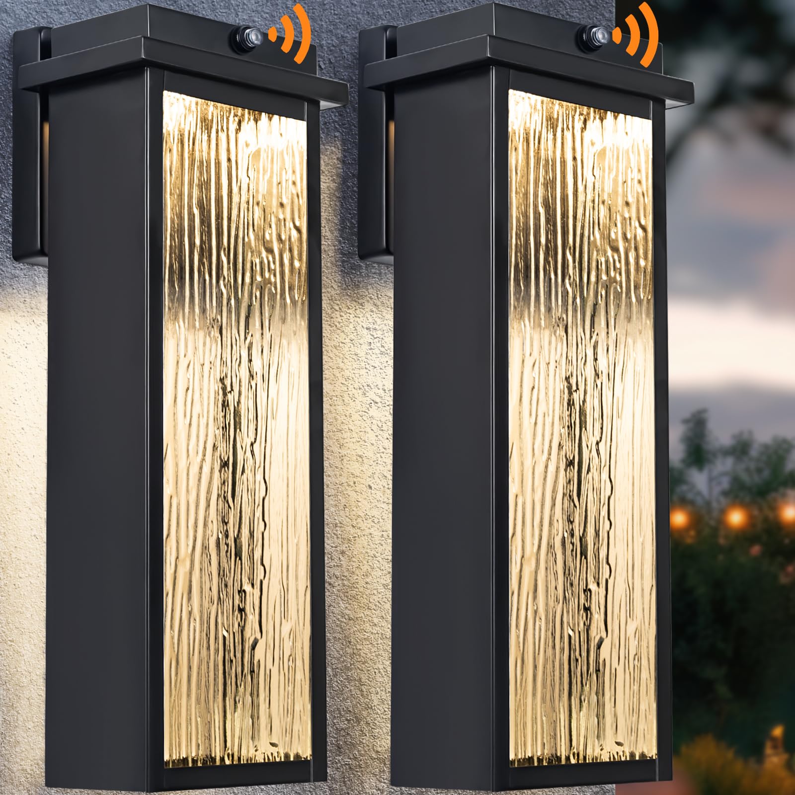 20'' Extra Large Dusk to Dawn LED Outdoor Light 2 Packs, Black Modern Exterior Lighting Fixtures, Outside Porch Lights Wall Moun