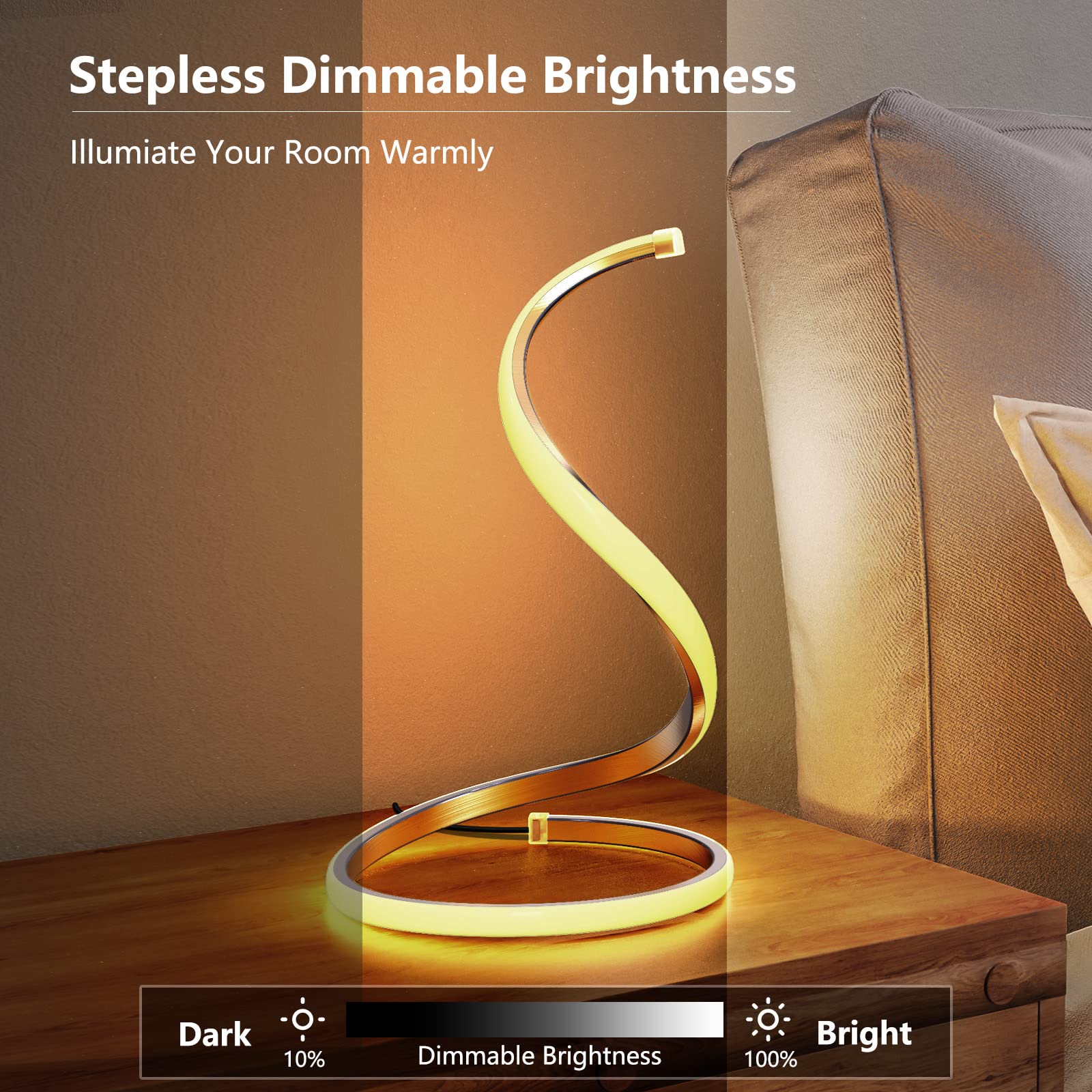 Nu?R Spiral Led Table Lamp, Modern 3 Colors Dimmable Desk Lamp With Minimalist Lighting Design & Touch Controller, Creative Styl