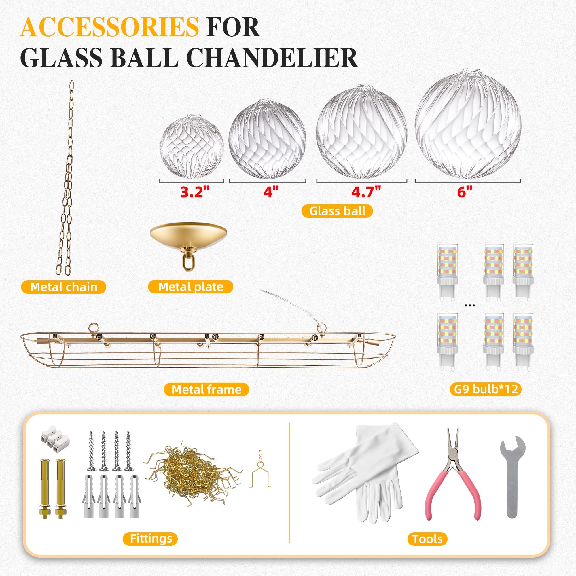 Nordic Bubble Ball Swirled Glass Chandelier Long Dining Table