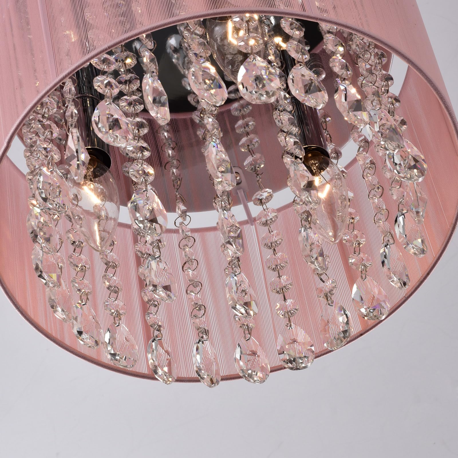 LaLuLa Pink Chandelier, 4-Light Flush Mount Ceiling Light, Metal, 18in, Modern Princess Style for Girls Bedroom, Model 17170PK