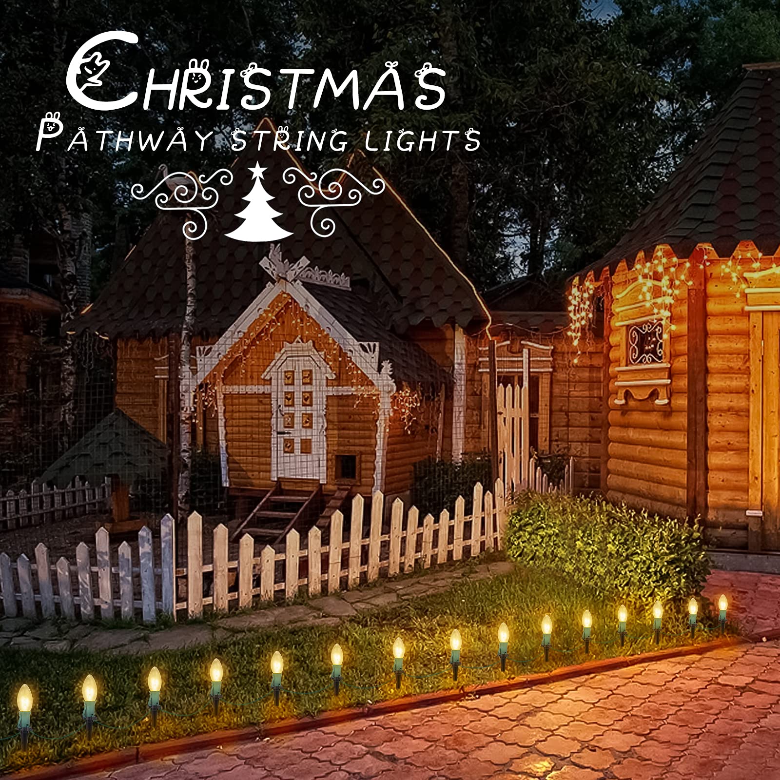 Brightown C9 Christmas Pathway String Lights, 25.7ft, 40 Clear Waterproof Lights, UL Listed, Warm White, Model GY-C-50.6-U-B1