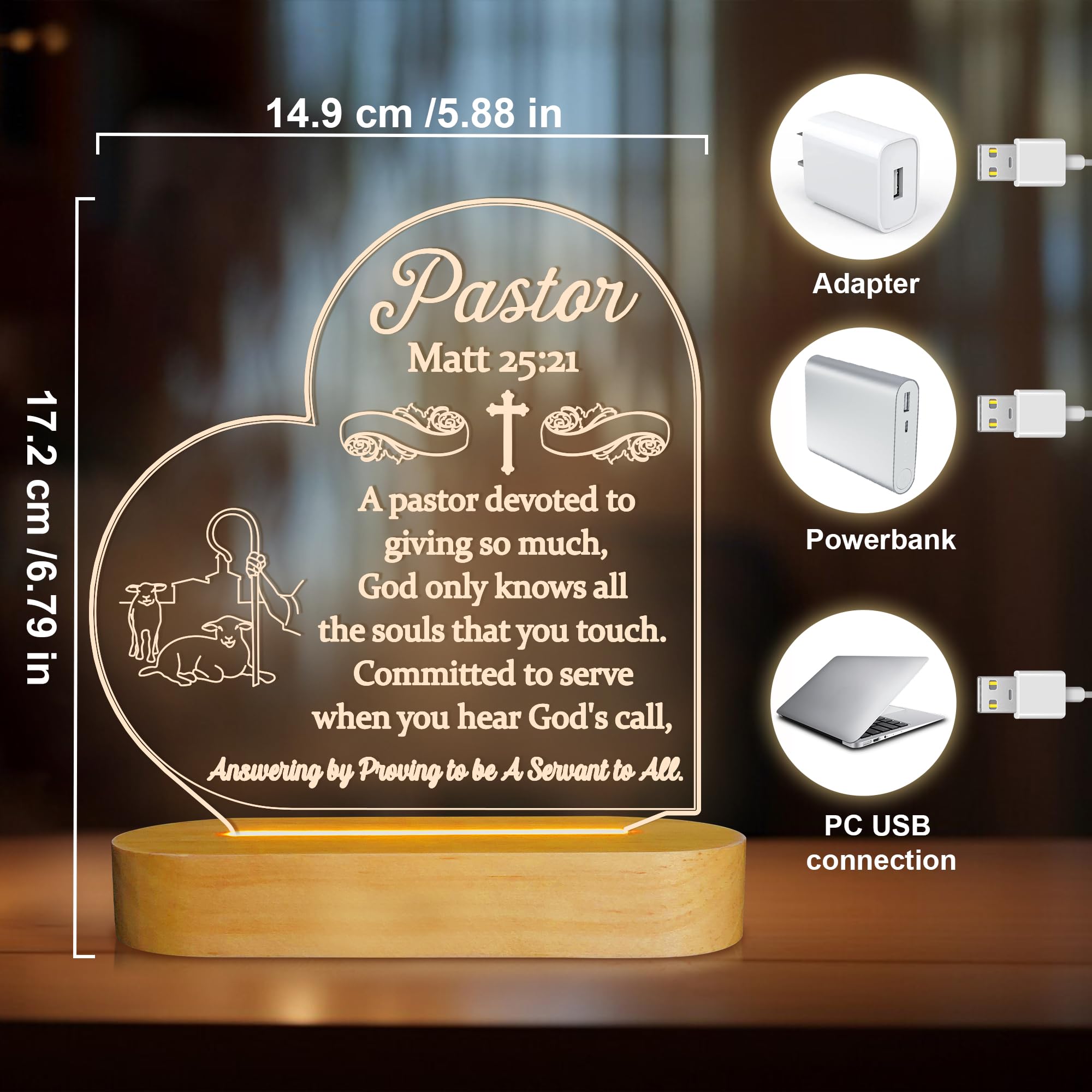 OkiyiD 3D Illusion Lamp LED Night Light - Pastor Appreciation Gift for Men, Model FS-XMX001-9999, Color: Pastor 1