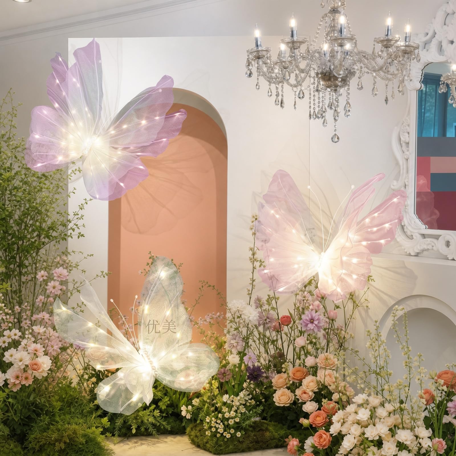 VIHOSE 3 Pcs 19.7 Butterfly LED Lights Bulk Pink Giant Butterfly Decoration Large Light up Decorative LED Lamps for Wedding Sp
