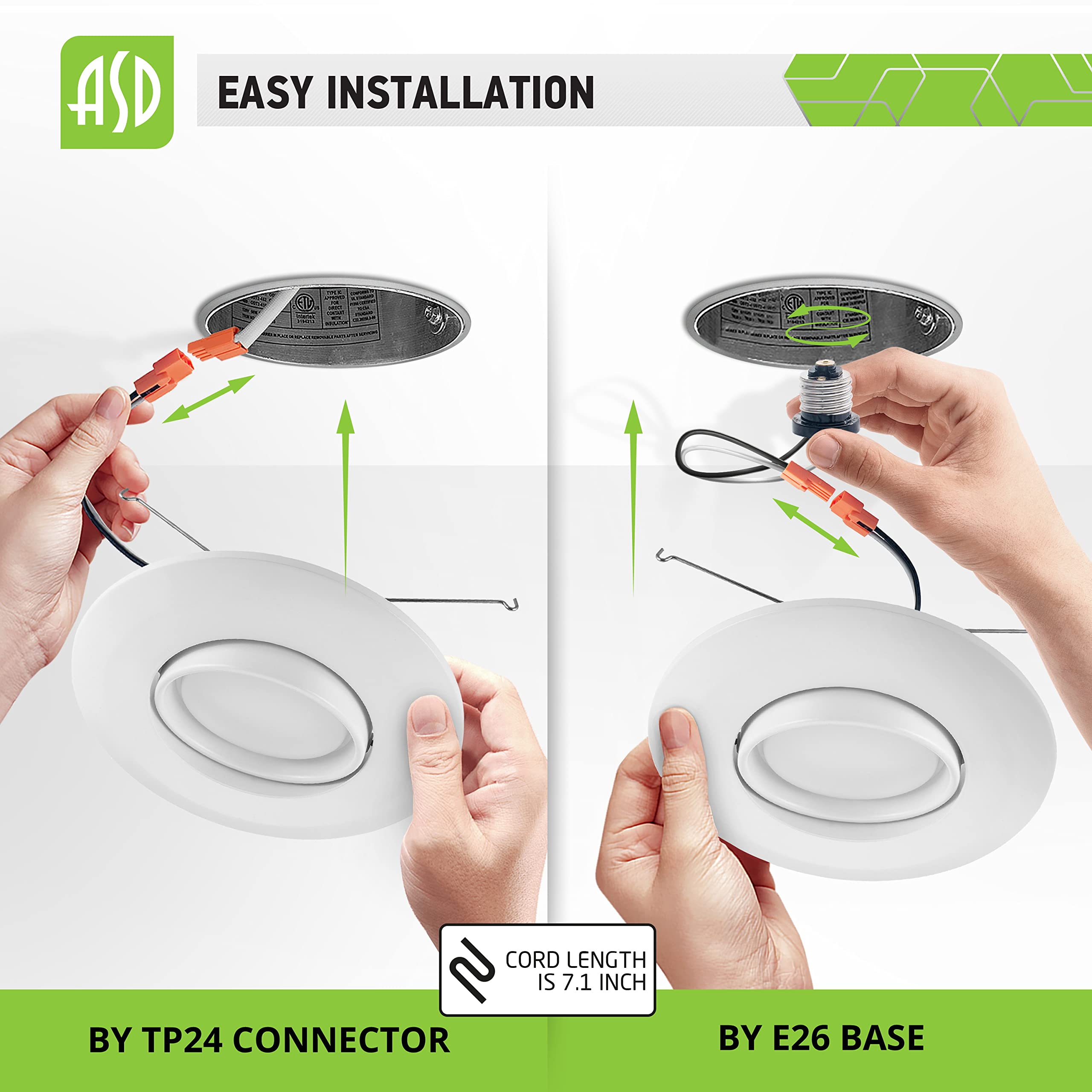 Asd 6 Gimbal Led Recessed Can Retrofit Light 5000K Daylight 15W (110 Watt Replacement) 1100Lm Dimmable Sloped Downlight, Wet Rat