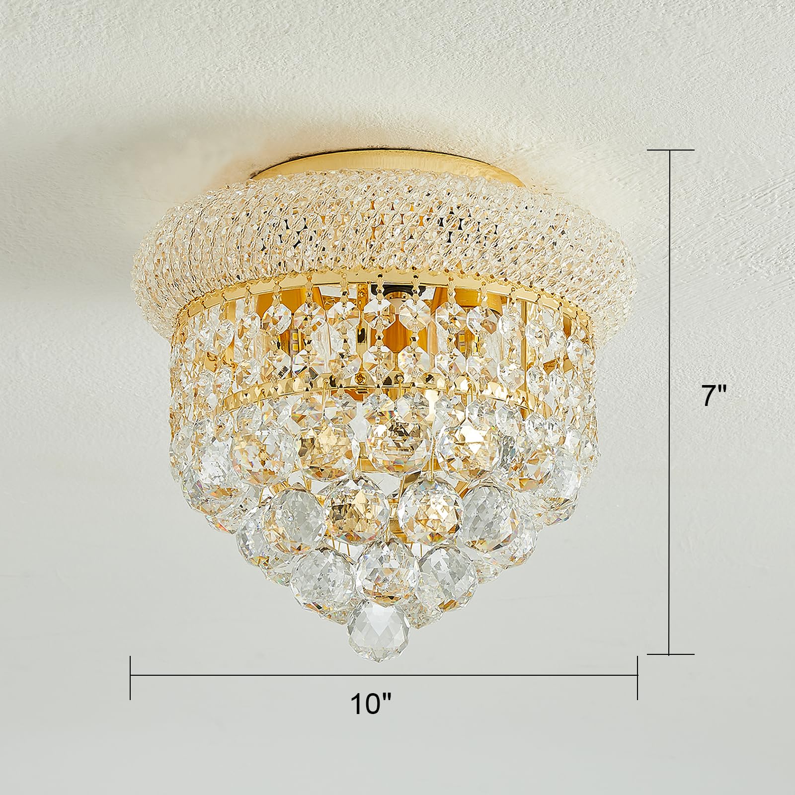 Homeooze 3 - Light Flush Mount Crystal Chandelier For Bathroom Hallway Entryway Closet Bedroom Laundry Gold Finish