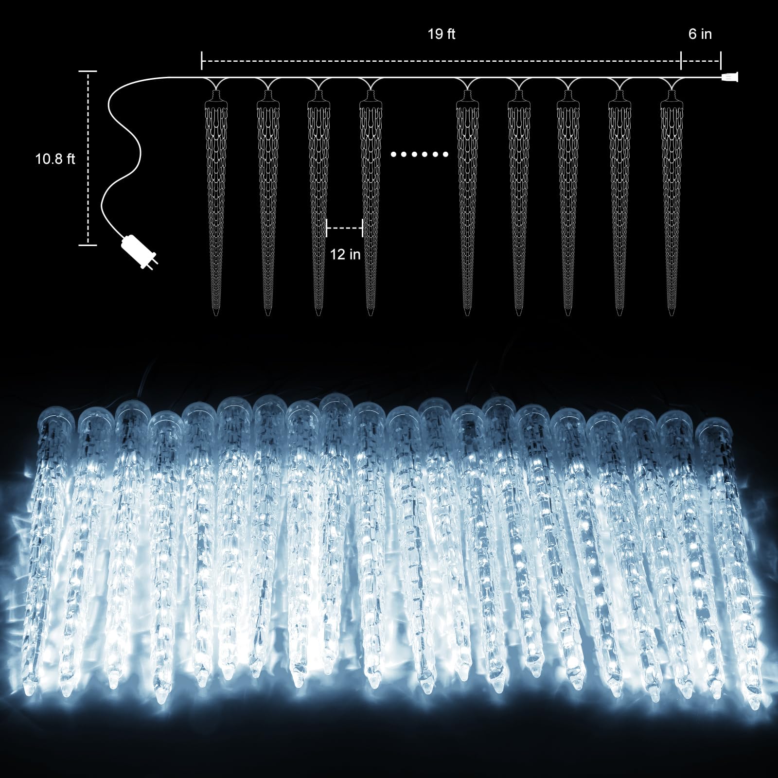 Brightown Christmas Meteor Shower Lights, 30 Ft with 20 Large Tubes, 480 LED, Waterproof, Cool White, Model JT-EL/FC300V0400-l3