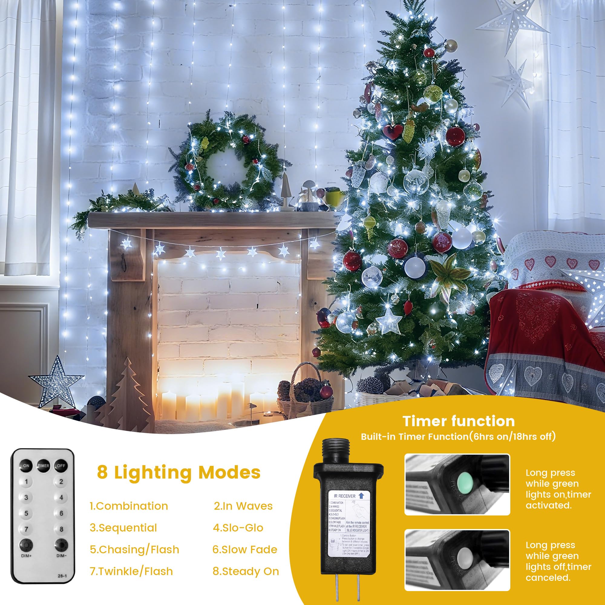 Banbanjo Christmas String Lights Indoor Outdoor Clear Wire  500 Led 164Ft White Christmas Lights Outdoor For Bedroom 8 Mode  Twinkle Fairy Light Plug In For Home Wedding Tree Yard Patio Decorations