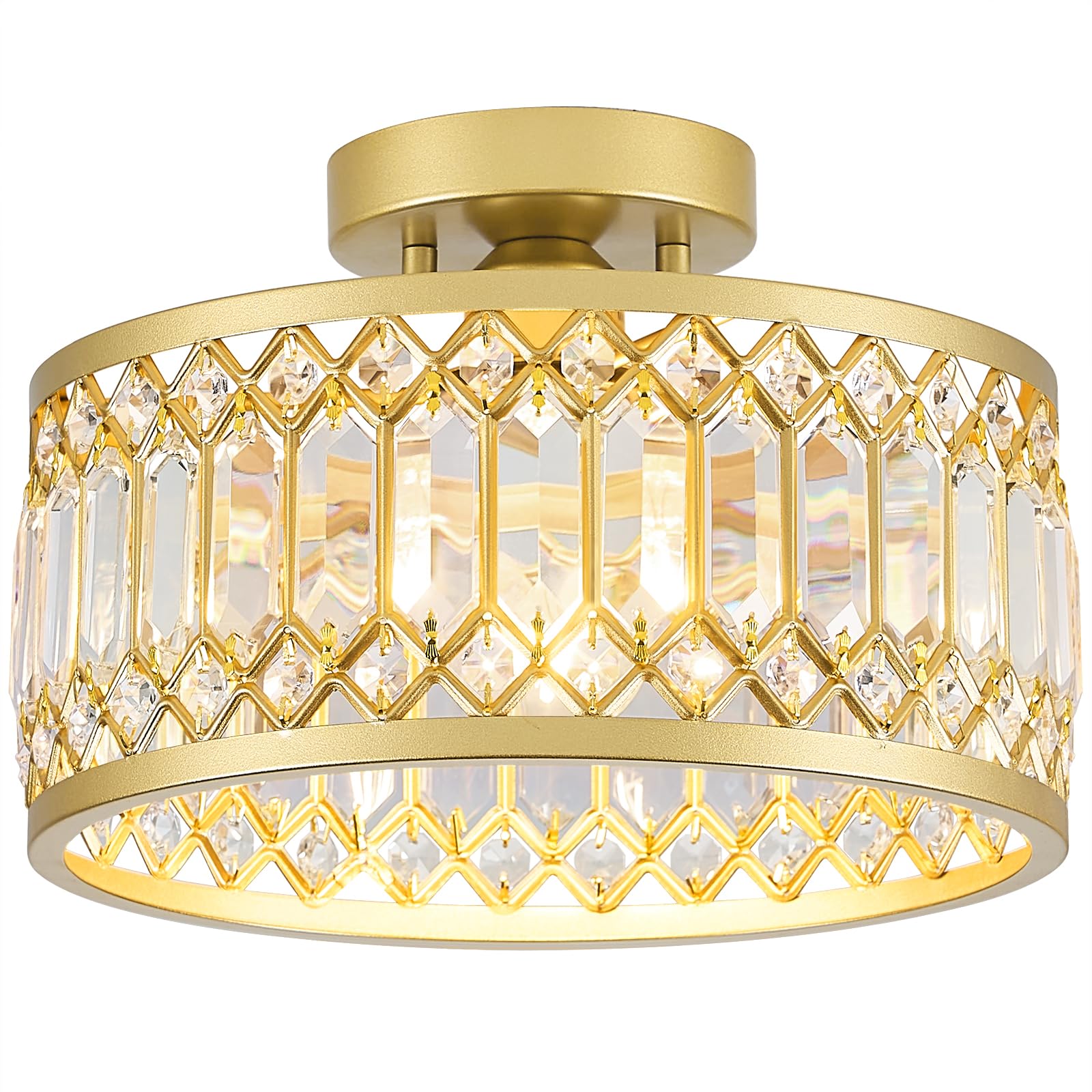 YURNYQ Crystal Ceiling Light Fixture, Modern Semi Flush Mount Ceiling Light, Gold Lighting Fixtures Ceiling Lamp for Hallway, Ki