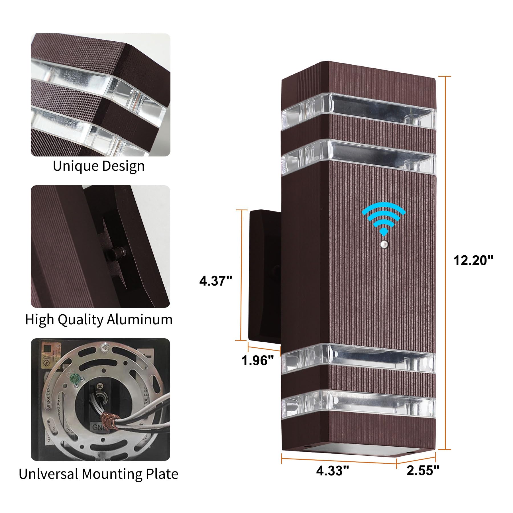 Tewei 2 Pack Modern Dusk To Dawn Brown Outdoor Wall Lights - Waterproof Up And Down Porch Fixture