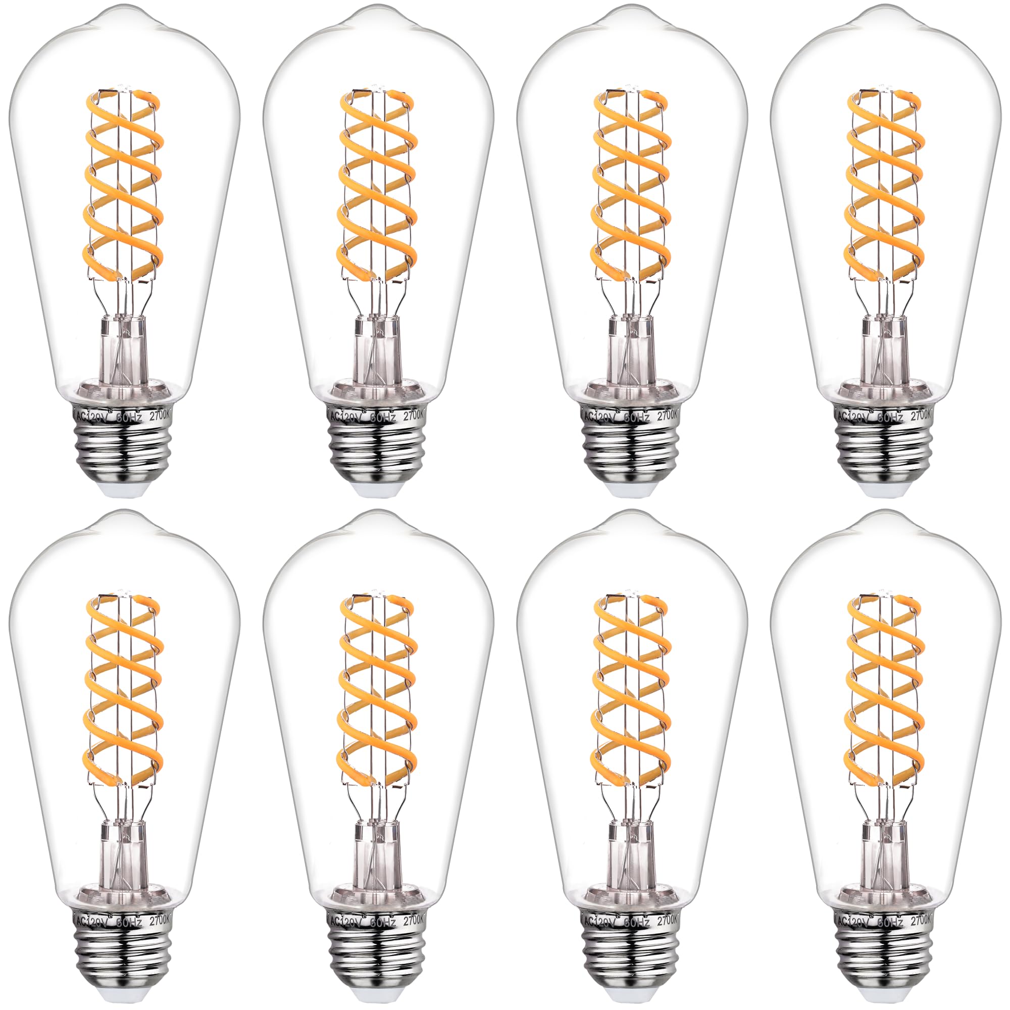 Kiraralite ST58 Edison LED Bulbs 6W Warm White, Dimmable Plastic Vintage Lights, 8-Pack, Energy Efficient, Retro Style for Home 