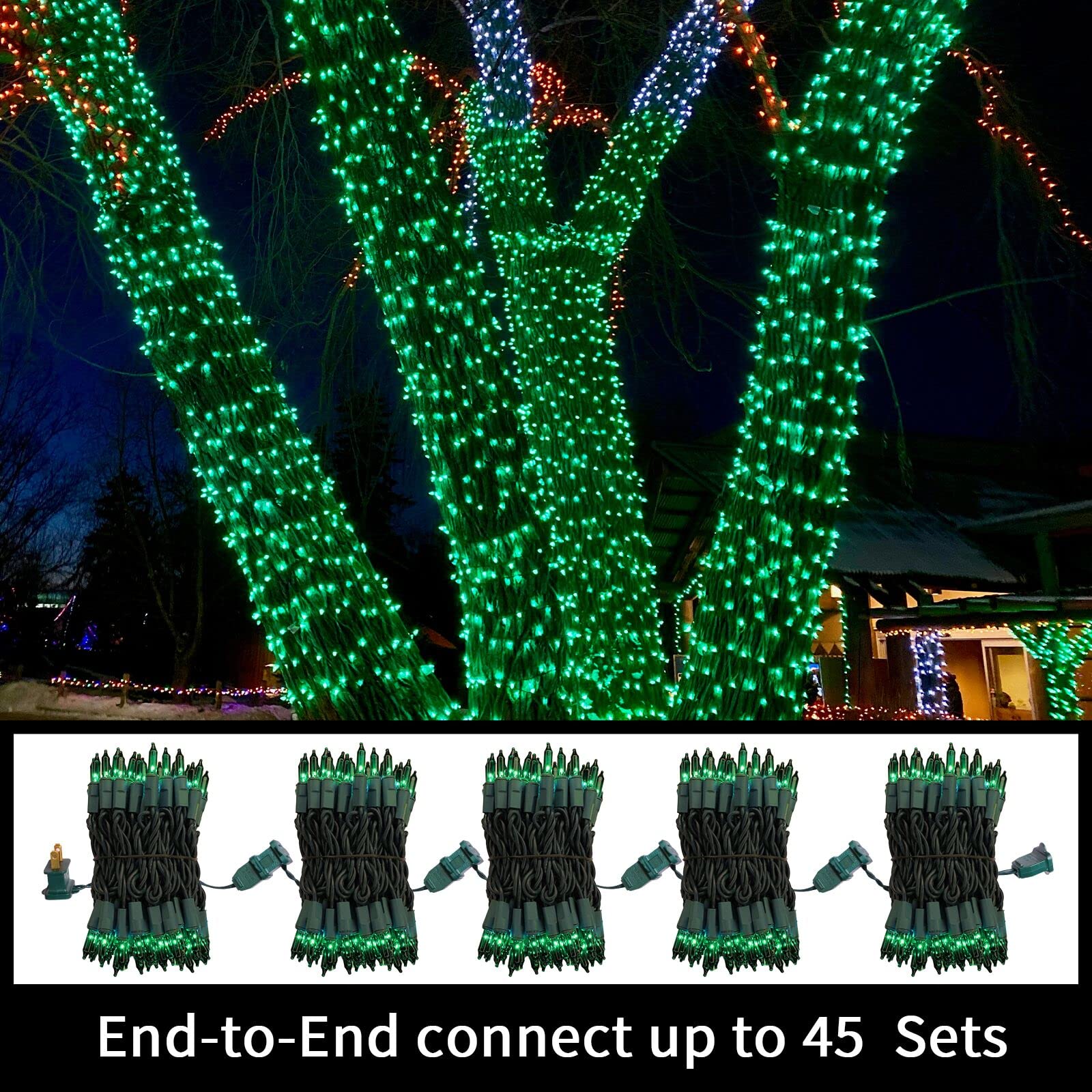Lamphome Super-Bright Extendable Green Christmas Lights Decoration 100Lights 19.6Ft Ul Certified Mini Bulb String Lights Set For Outdoor Christmas Tree Garden Holiday Party Patio Wedding Garland Decor