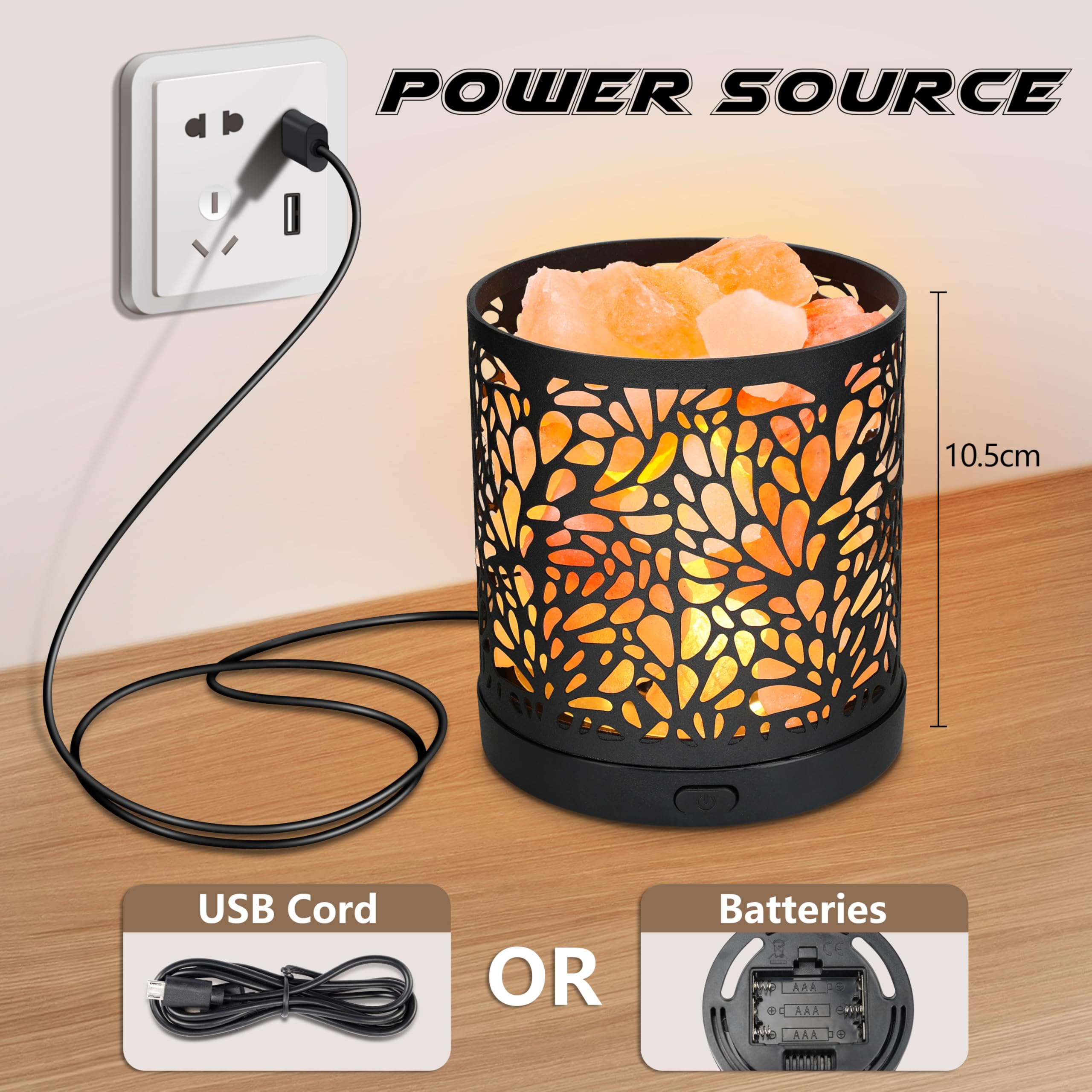 SUNYA Himalayan Salt Lamp - Metal Basket, 5 LED Bulbs, 4.13" Night Light, USB Cable, Pink Rock Salt, Model YETI-6, Color Etoile