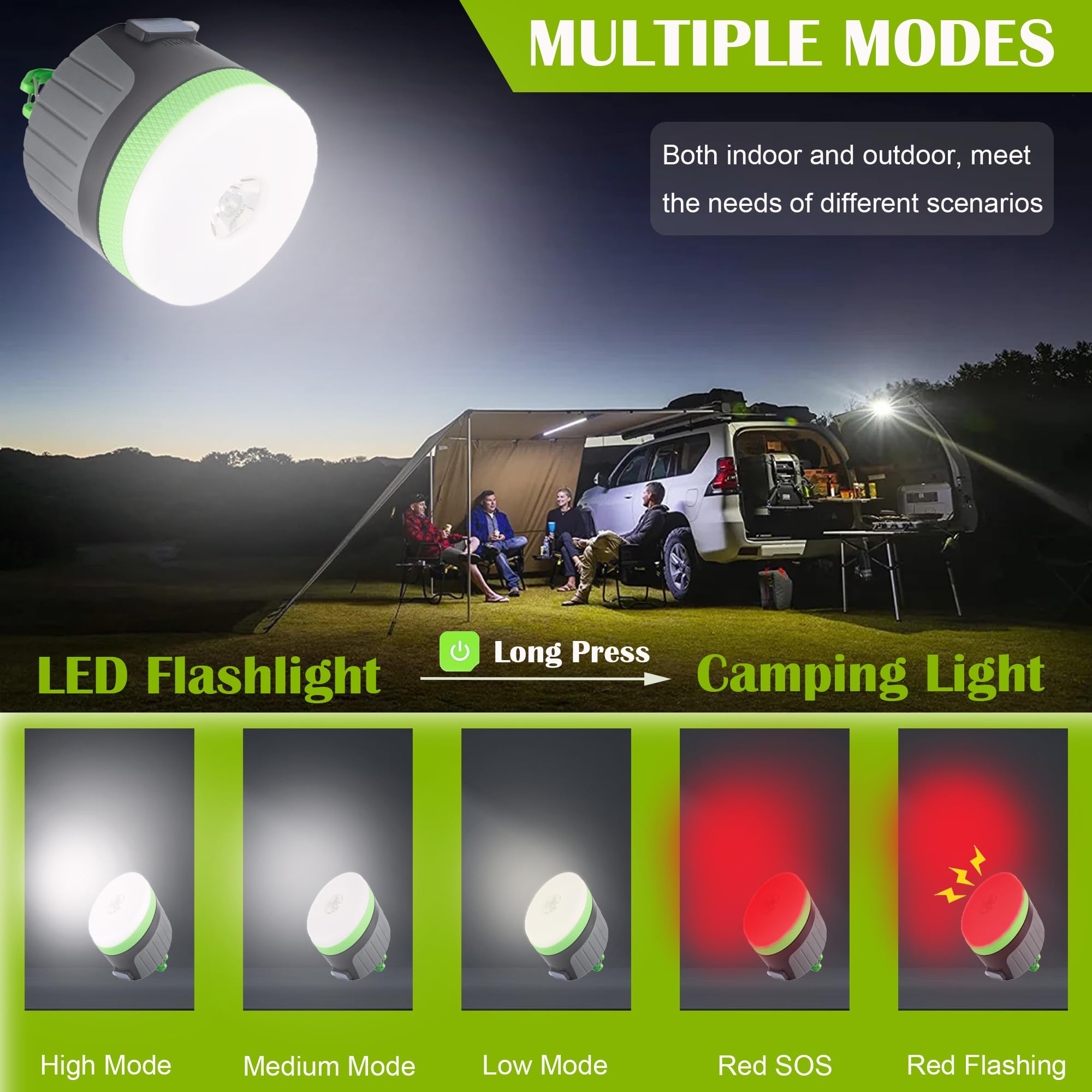 LIT-PaTH LED Camping Lantern, Rechargeable Light with Magnet Base, 4400 mAh, Survival Kit for Emergency, Hurricane, Outage, Larg