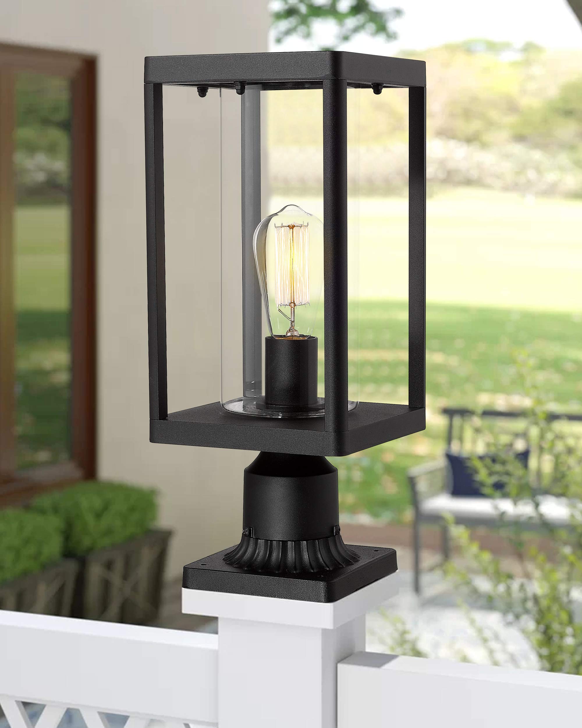 Beionxii Outdoor Post Lantern - 20" Modern Black Aluminum Pillar Light with Clear Glass - Model BXA291-P-1PK