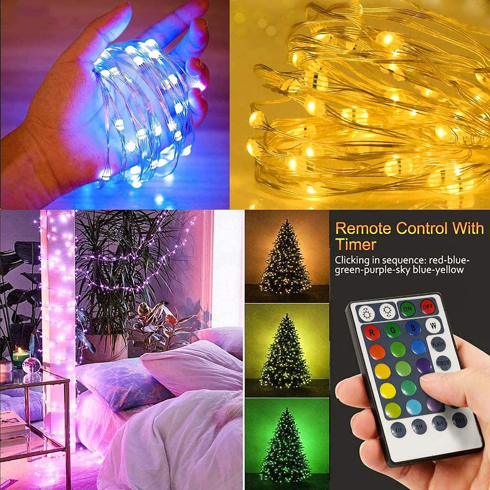 Bensack Fairy String Lights, Battery Operated, 16 Colors, 16.5 FT, 50 LED, Remote Control, Multicolor, Model JT00092