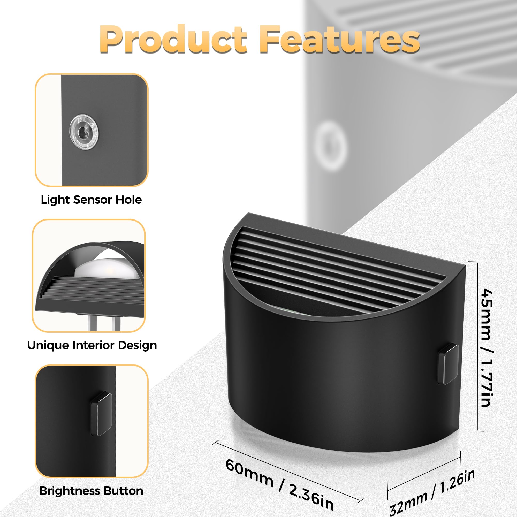 DORESshop LED Night Light, 2 Pack Adjustable Brightness, Dusk to Dawn Sensor, Warm White, Plastic, Model D-GY10702US-2