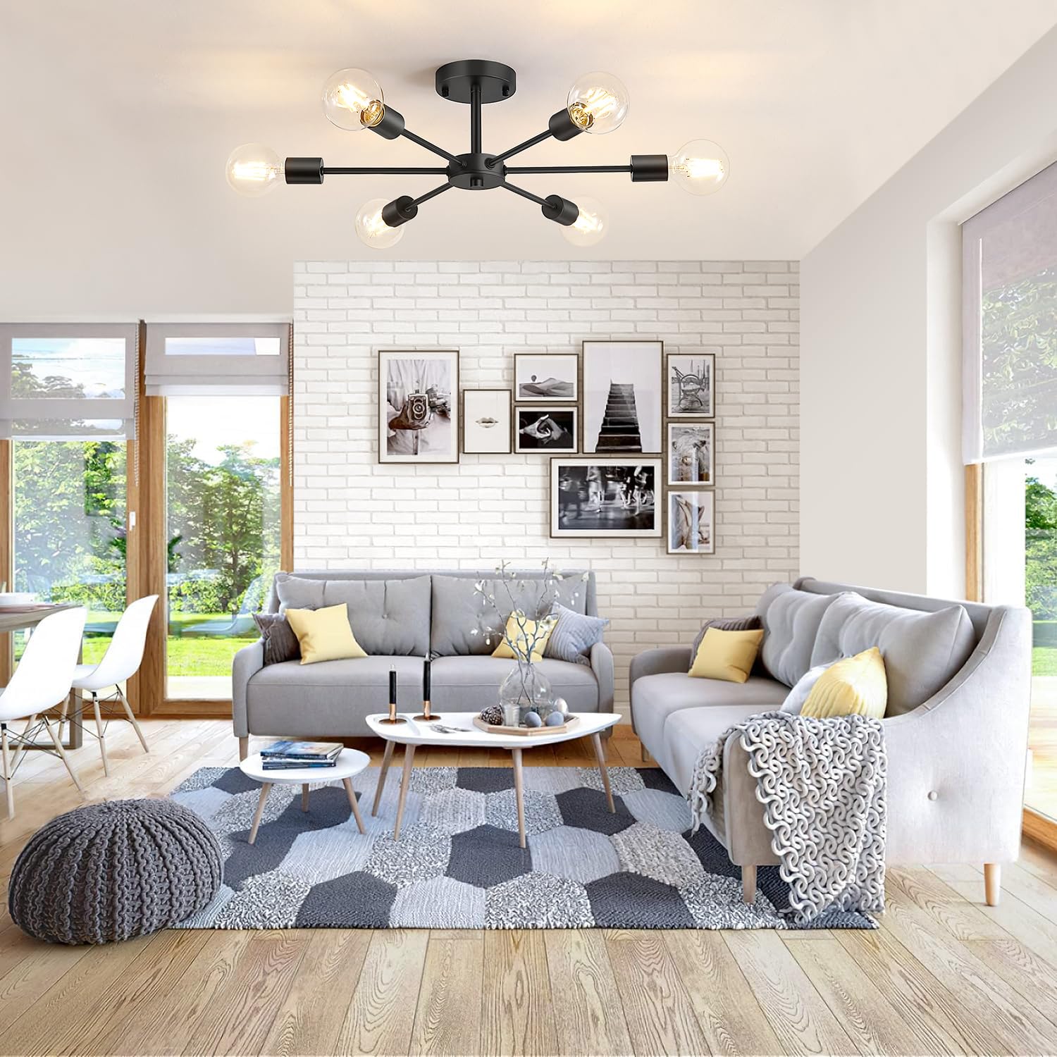 Lomoky 6-Light Semi Flush Mount Ceiling Light, Matte Black Sputnik Fixture For Home Décor