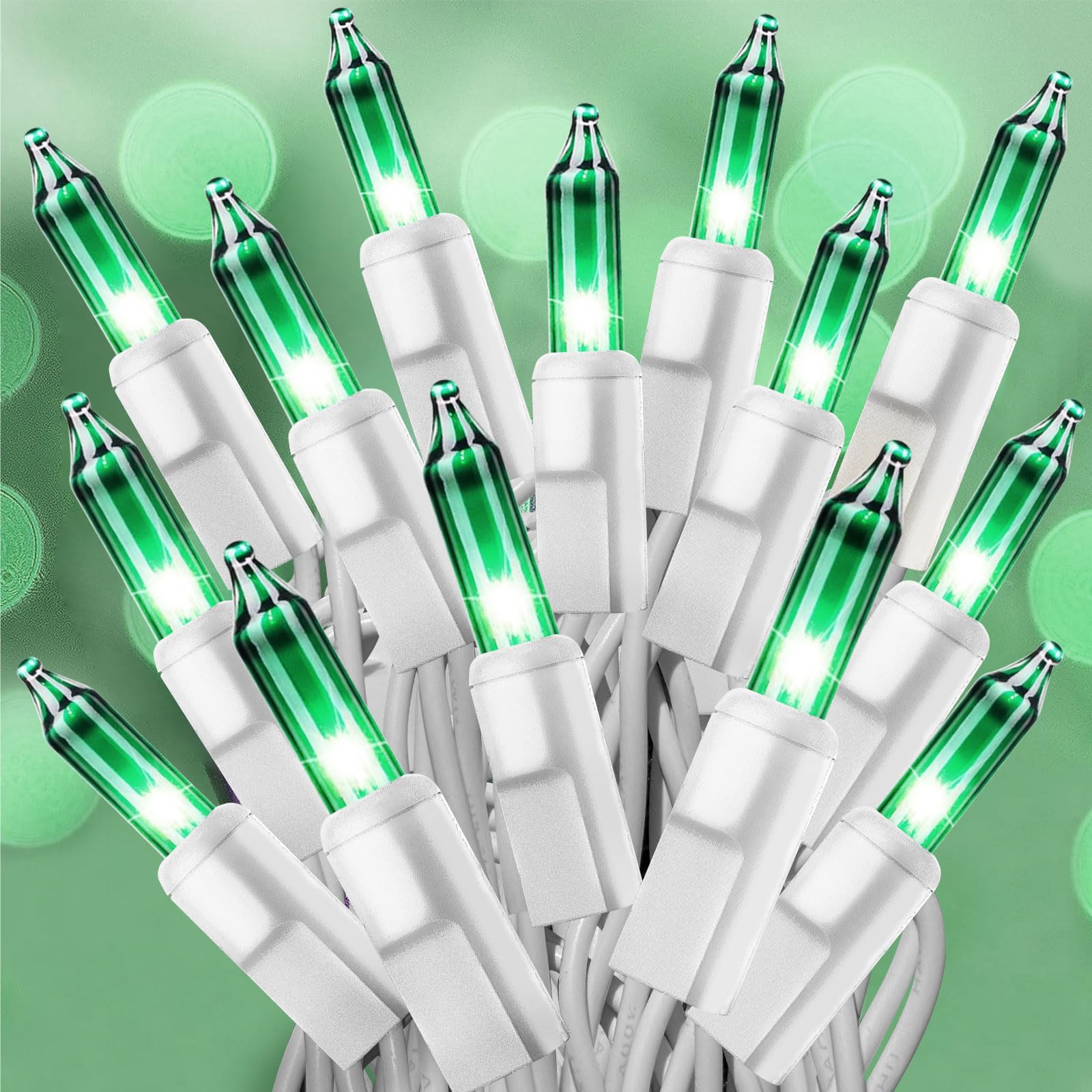 CXLHO St. Patrick's Day Mini String Lights Green Christmas Lights, 50FT 200 Incandescent Bulbs Green Lights with White Wire for 