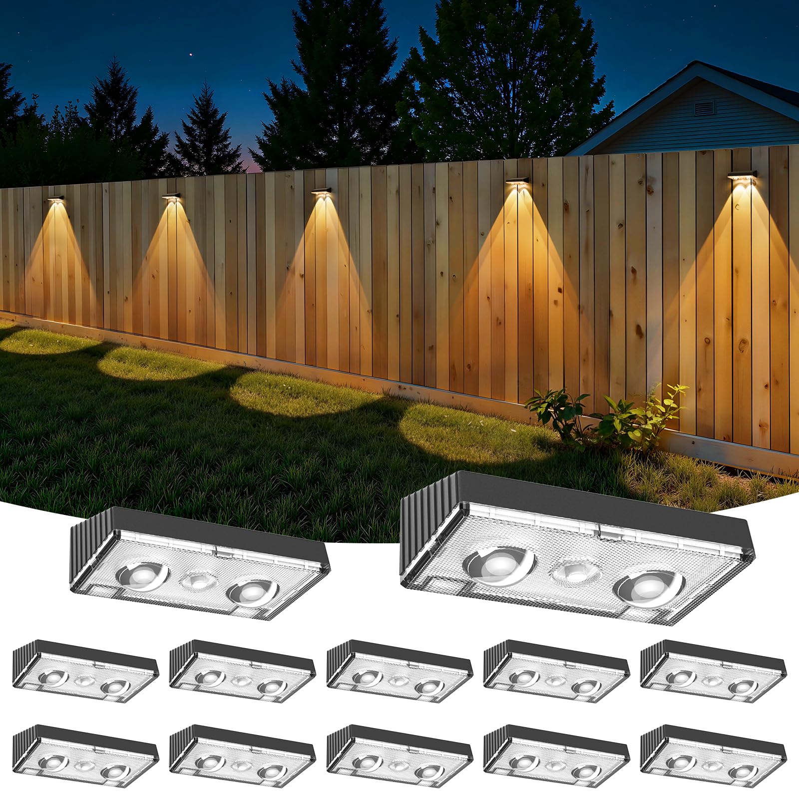 NIORSUN Solar Fence Lights 12 Pack Deck Light Led Lights Warm White Outdoor Wall Lights IP45 Solar Powered Light Waterproof for Backyard/Pool/Railing/Patio/Porch/Step/Outside/Garden (Black)