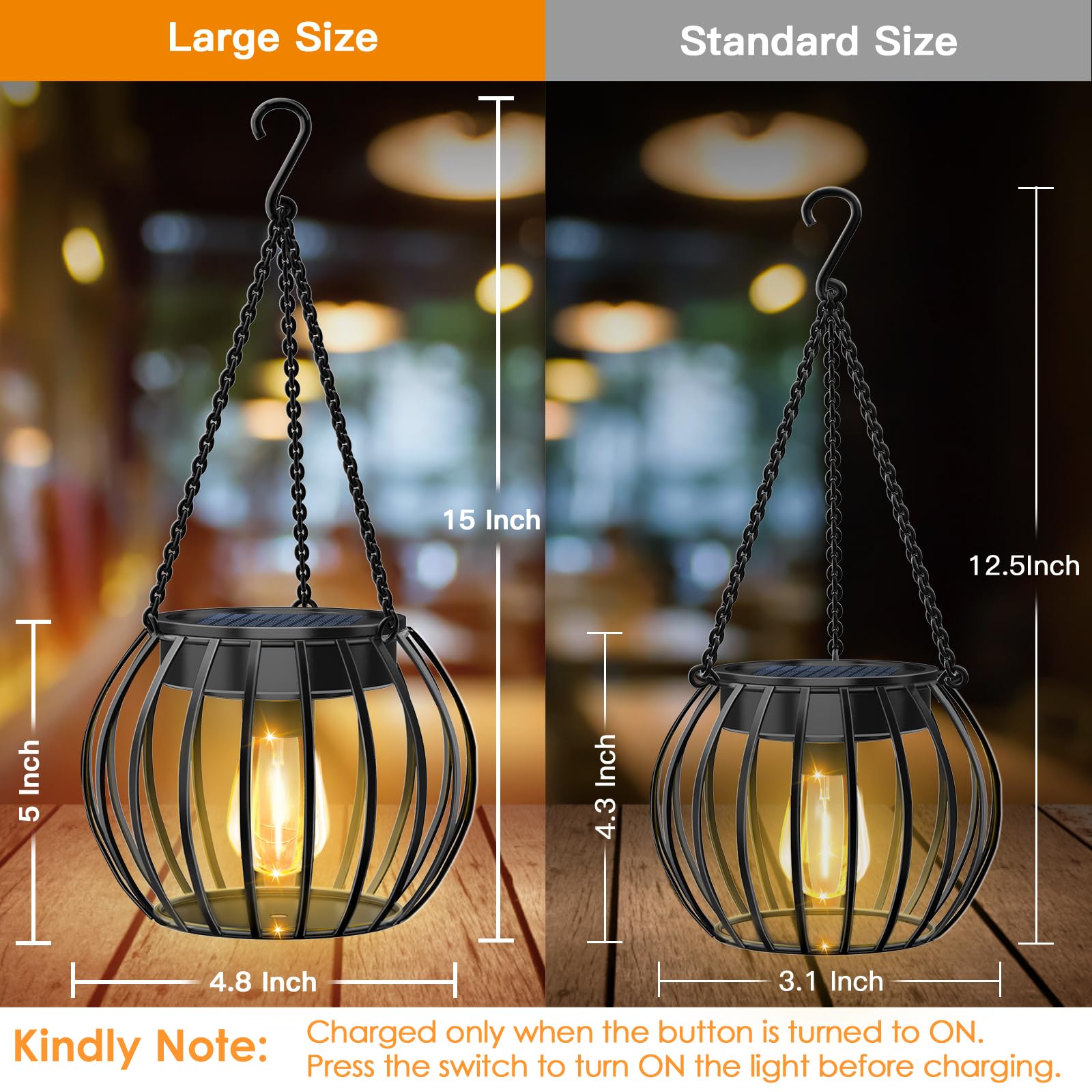 Ubright 2 Pack 15'' Solar Lights Outdoor Metal Solar Lanterns Outdoor Waterproof Hanging Lights For Outside Lanterns Decorative