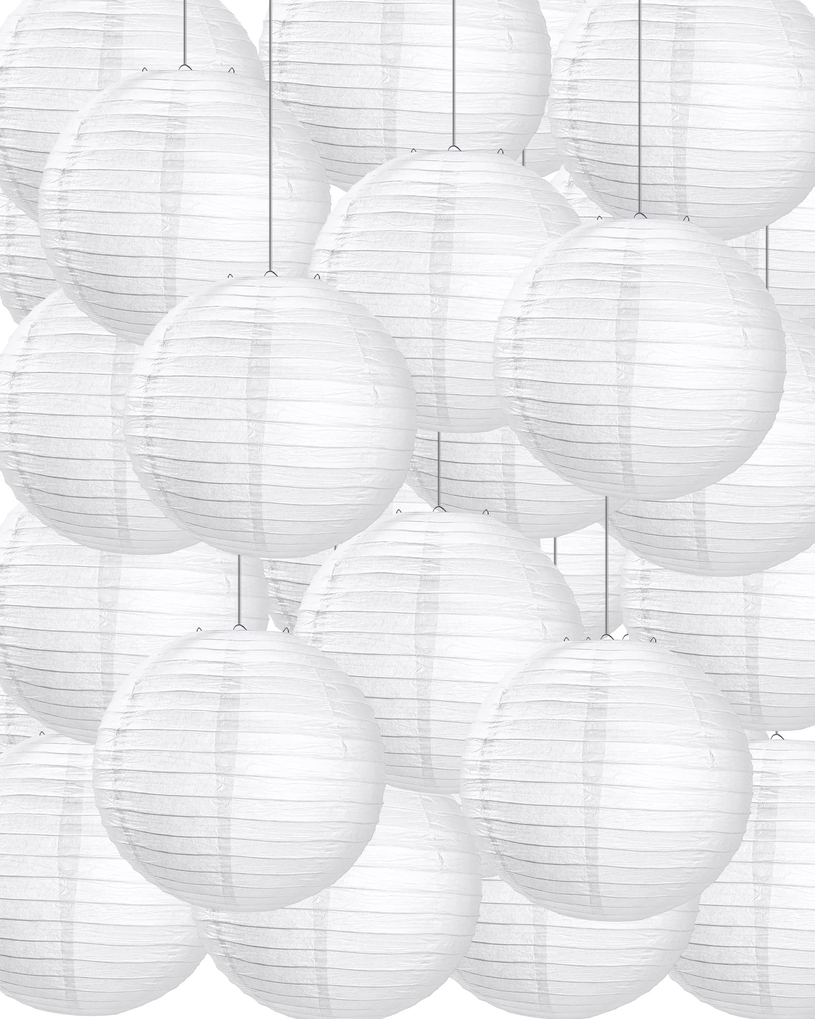 Treela 30 Pack White Chinese Japanese Paper Lanterns Decorative Hanging Ball Lanterns Round Paper Lantern Lamps For Wedding Birthday Party Home Decorations(10 Inch)