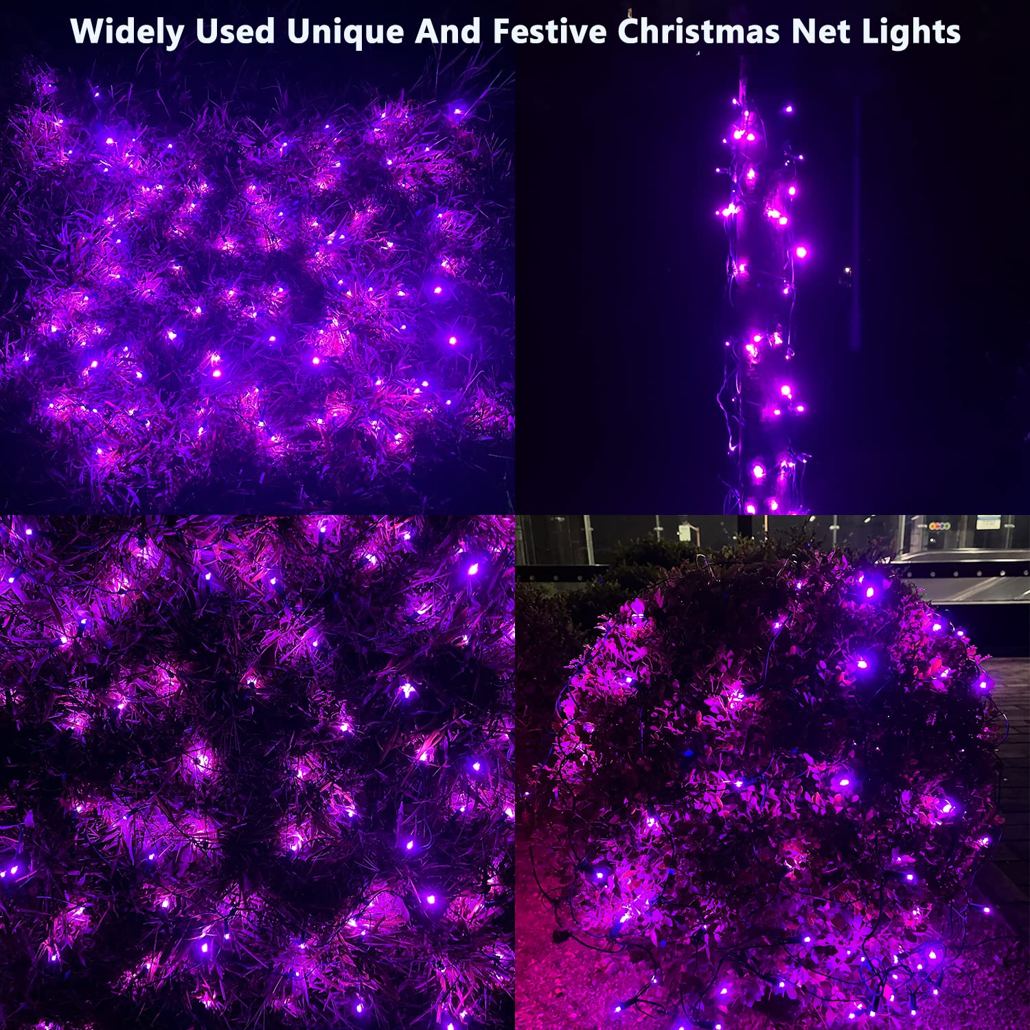 Halloween Lights Outdoor,100Led 5Ftx5Ft Purple Halloween Net Lights With Connectable, Waterproof ,Ul Certified And Durable Green Wire Design For Bushes,Trees,Halloween Decorations Outdoor(Purple)