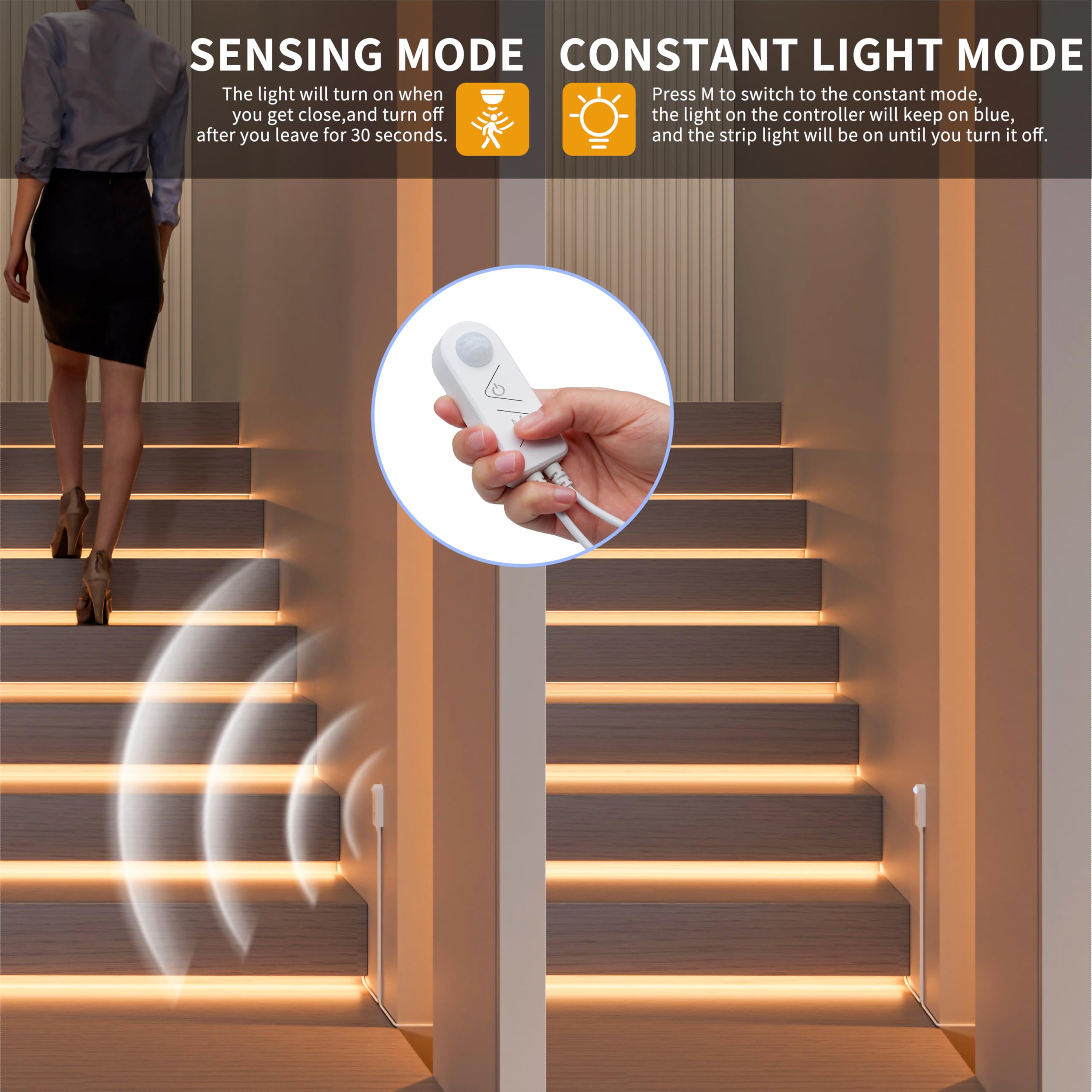 Pautix Usb Cob Led Strip With Motion Sensor,9.84Ft/3M 5V Led Tape Light 2700K Warm White,Cri85+ Super Bright 960Leds,Dimmable Mo