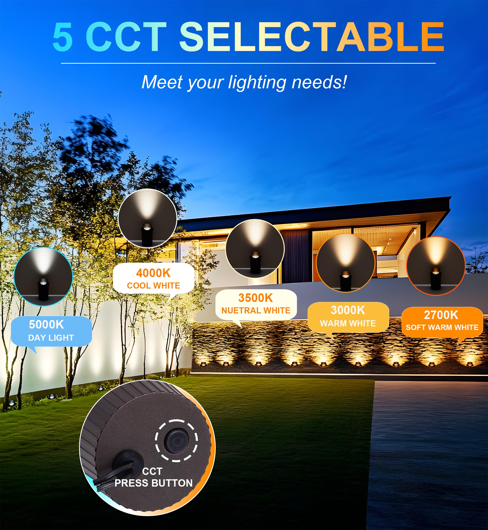 CLOUDY BAY 9W LED Well Lights - Waterproof Aluminum Uplights, Low Voltage 12-24V AC/DC, Shielded Top, Oil-Rubbed Bronze Finish