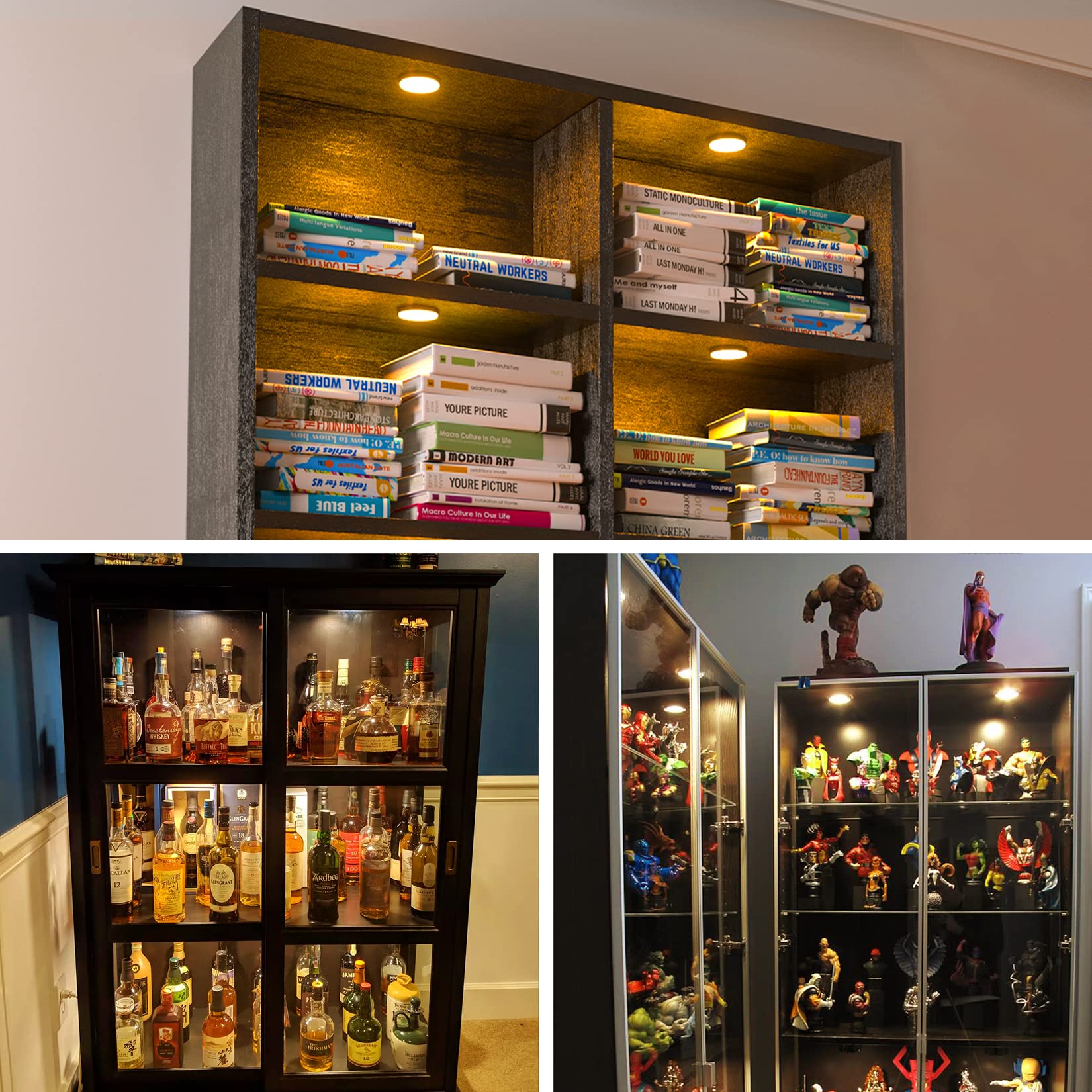 WOBANE LED Under Cabinet Lights, 9W Dimmable Puck Lights, 700 Lumens, Warm White, Set of 4, Black Housing, Model CS211